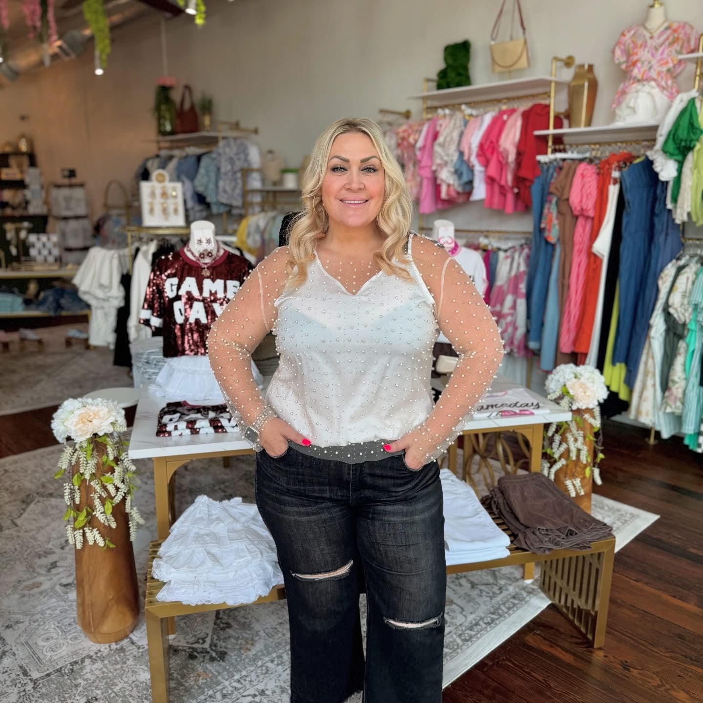 Beau Bead & Pearl Embellished Long Sleeve Top | PLUS SIZE AVAILABLE