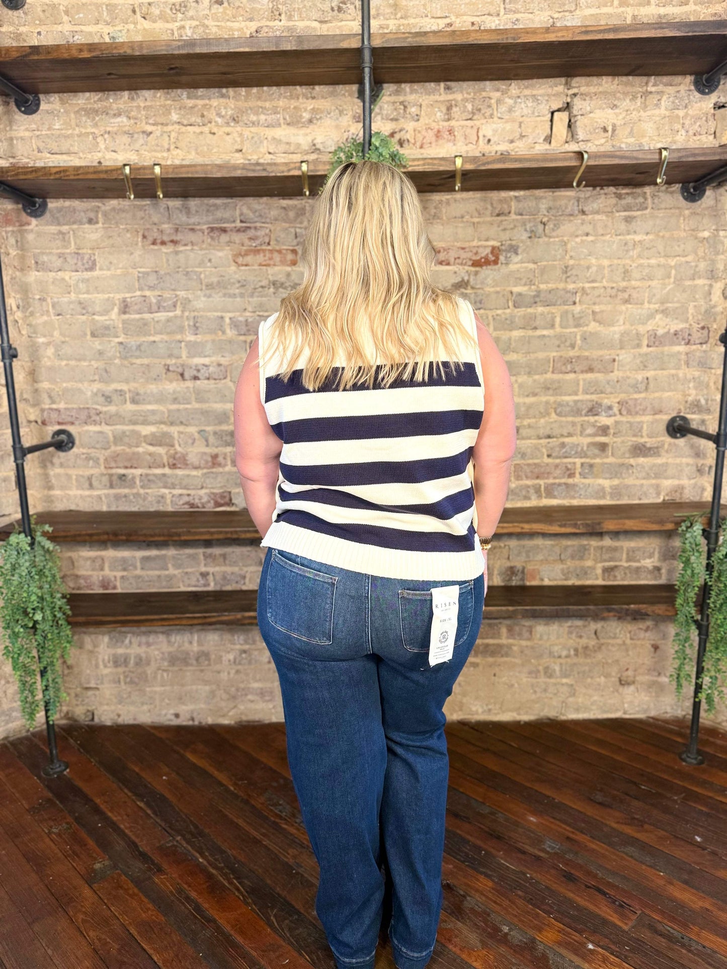 PLUS SIZE | Bella Marie Striped Button Vest