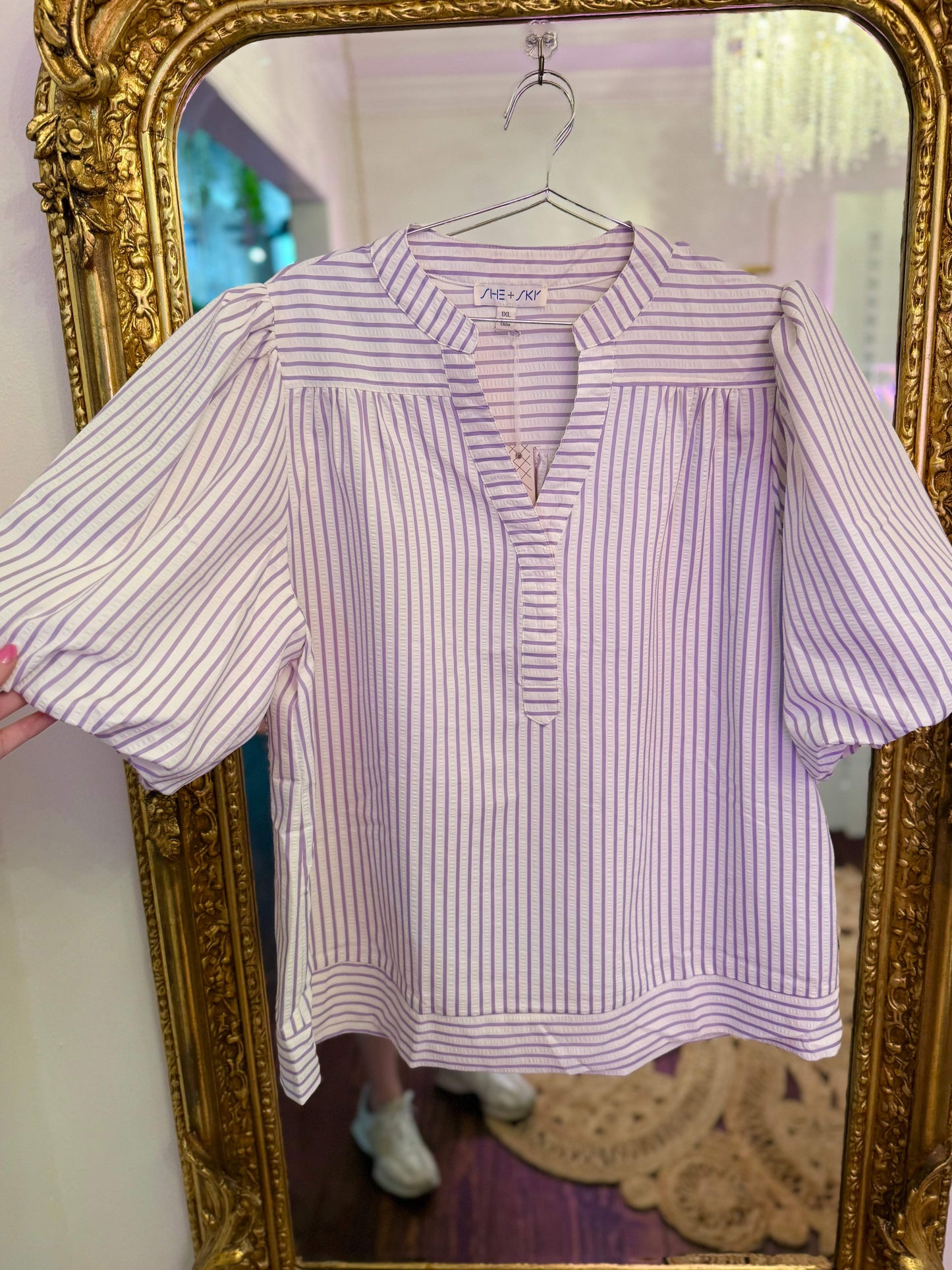 PLUS SIZE | Annabeth Striped Puff Sleeve Top
