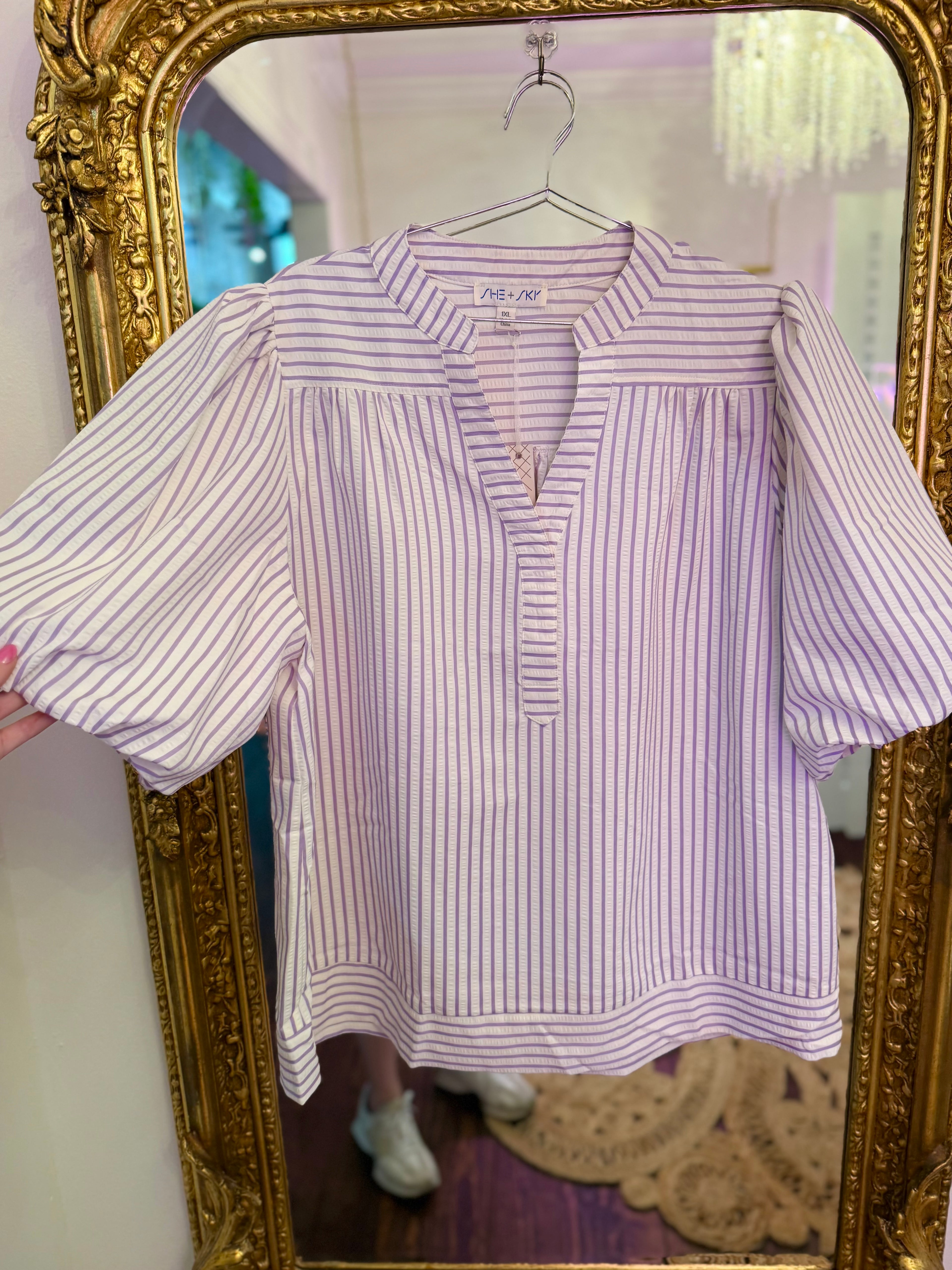 PLUS SIZE | Annabeth Striped Puff Sleeve Top