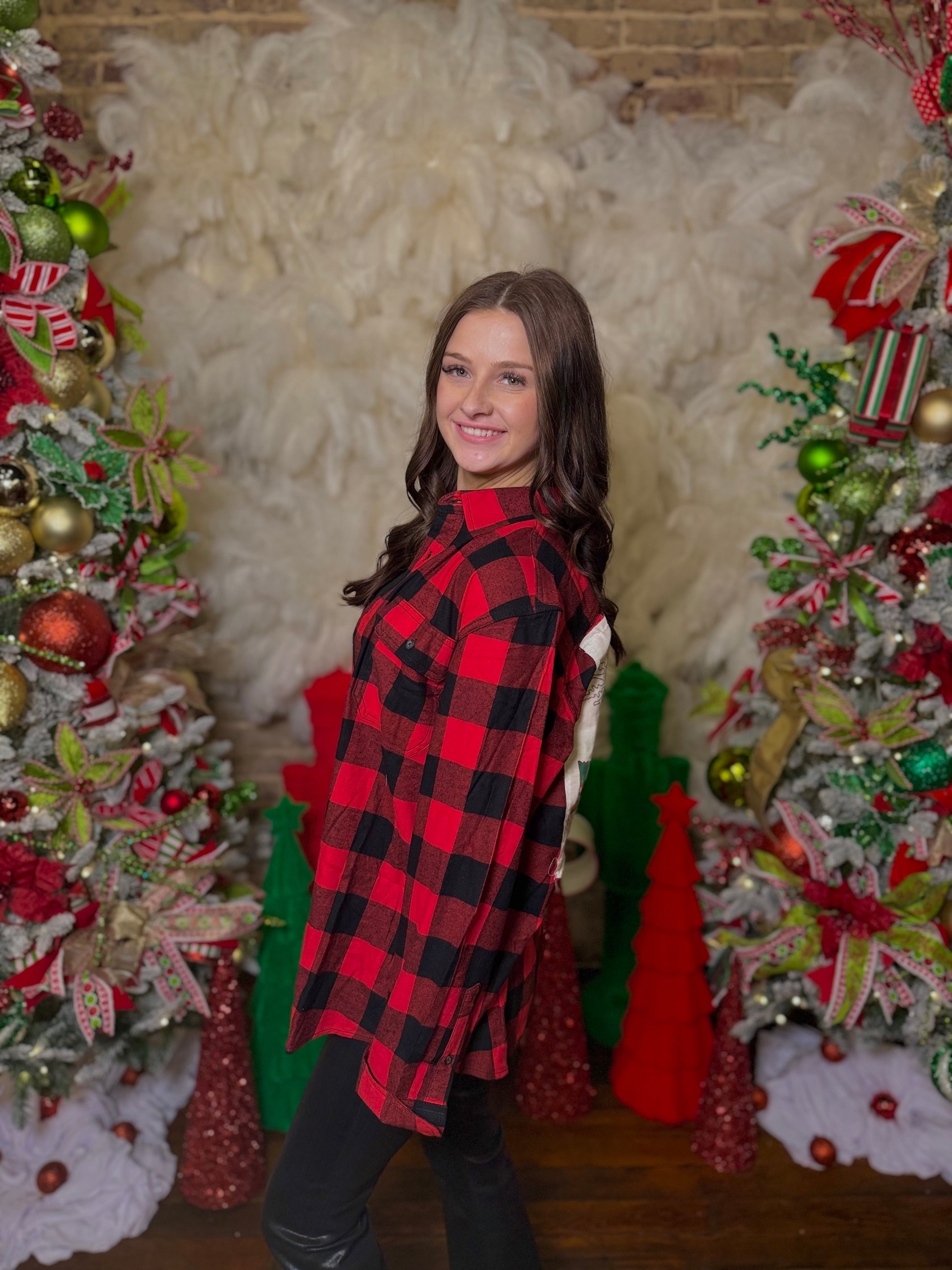'Ho Ho Ho' Santa Patch Plaid Flannel | PLUS SIZE AVAILABLE