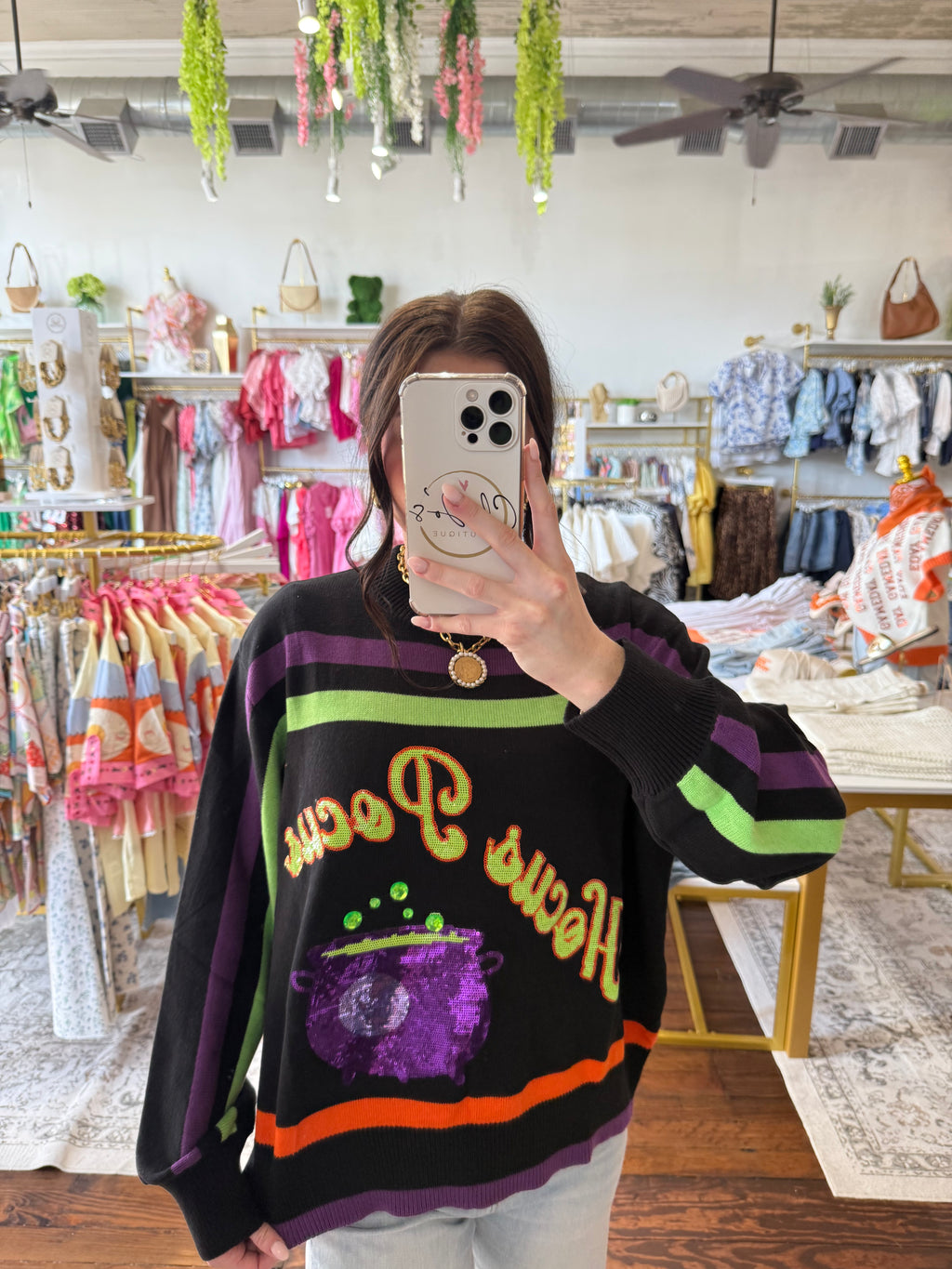 Black, Purple, Orange & Green Stripe 'Hocus Pocus' Long Sleeve Sweater | Queen of Sparkles