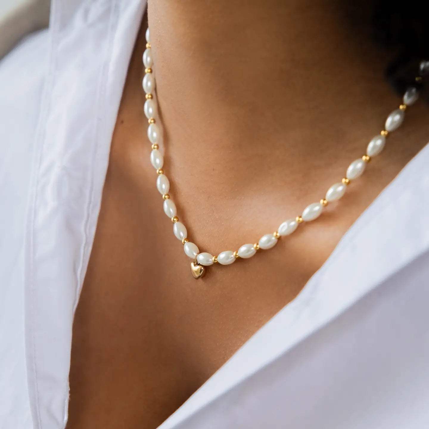 White Shell & Gold Heart Layered Necklace