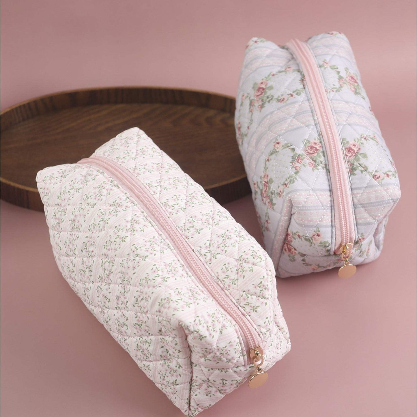 Floral Charm Quilted Cosmetic Bag