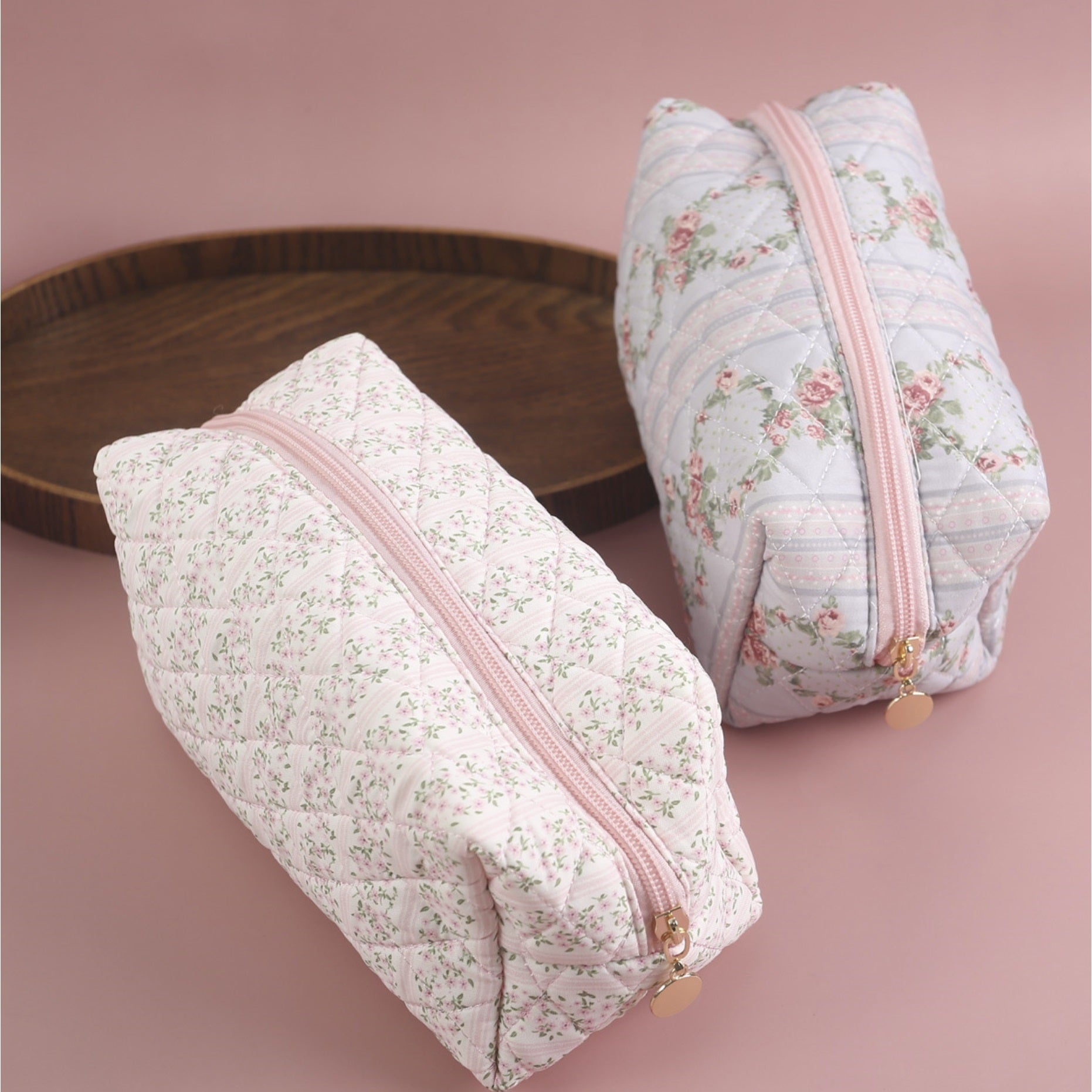 Floral Charm Quilted Cosmetic Bag