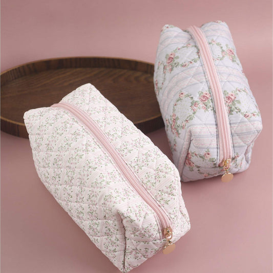 Floral Charm Quilted Cosmetic Bag