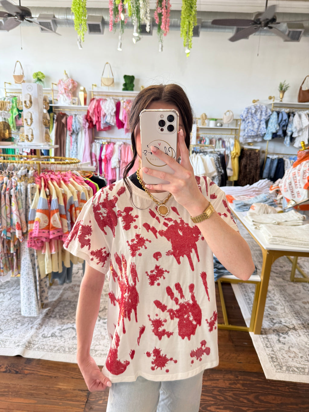 White Sequin Bloody Hands Tee | Queen of Sparkles