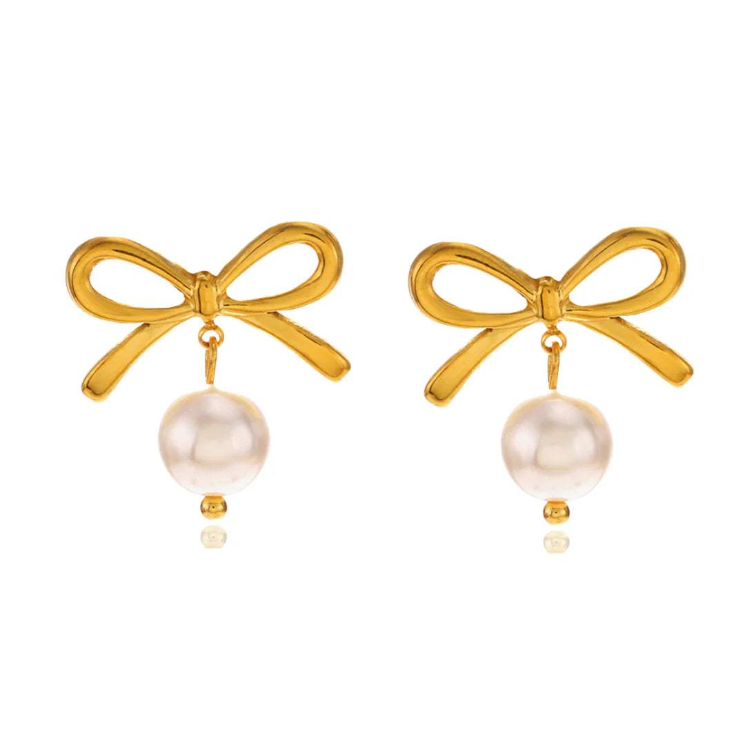 Gold Heart Bow Earrings | Tarnish Free Stainless Steel