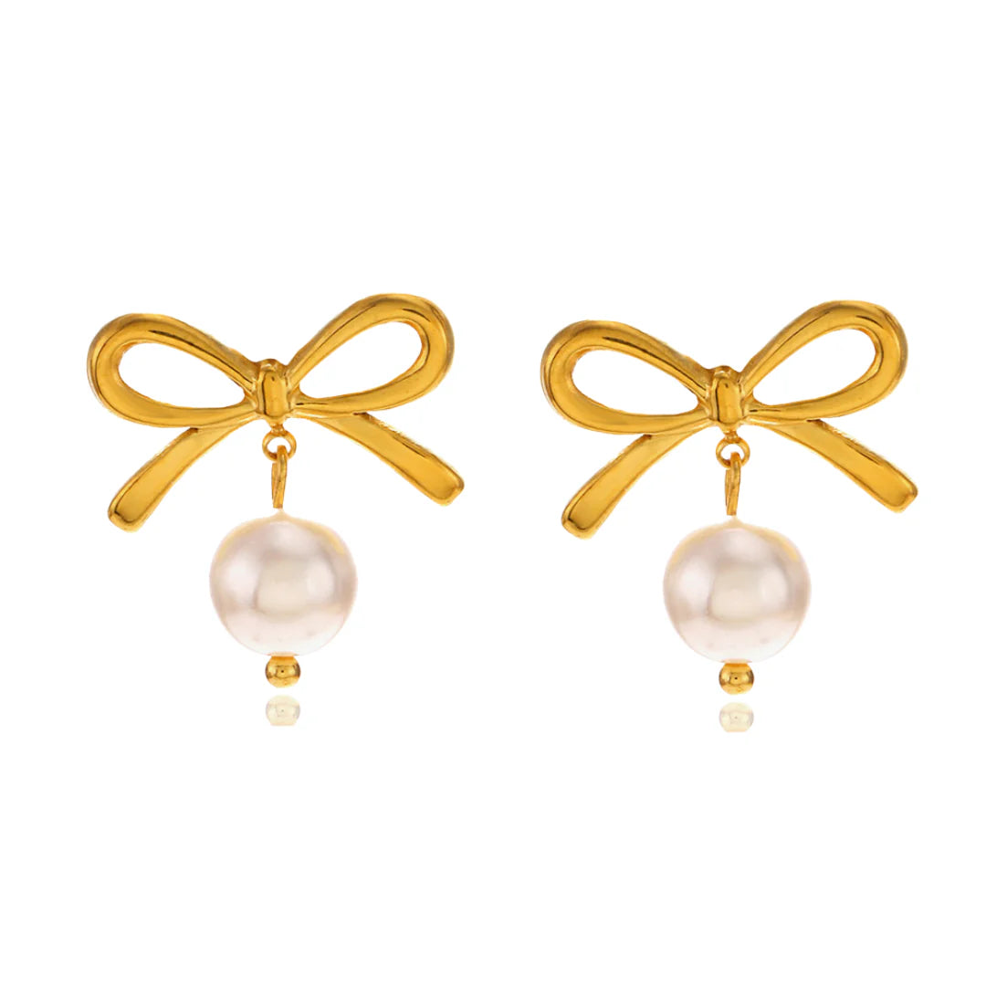 Gold Heart Bow Earrings | Tarnish Free Stainless Steel