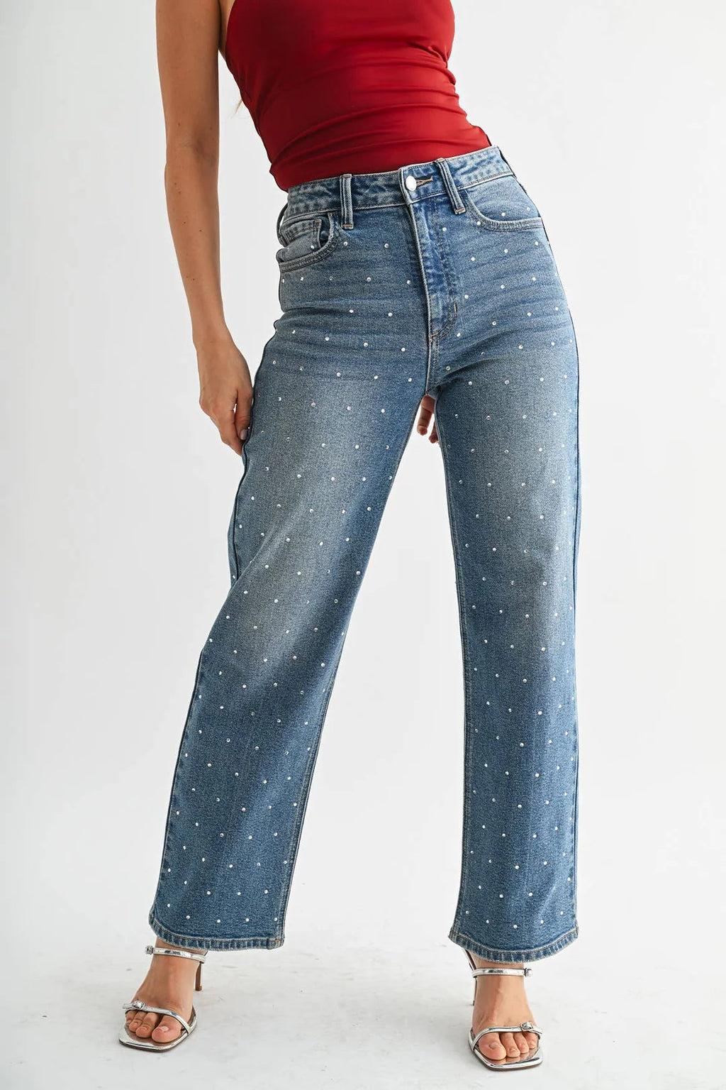 High Rise Vintage Straight Embellished Jeans
