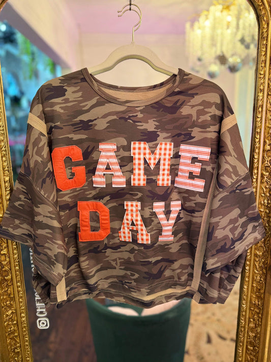 Game Day Washed Camo Top