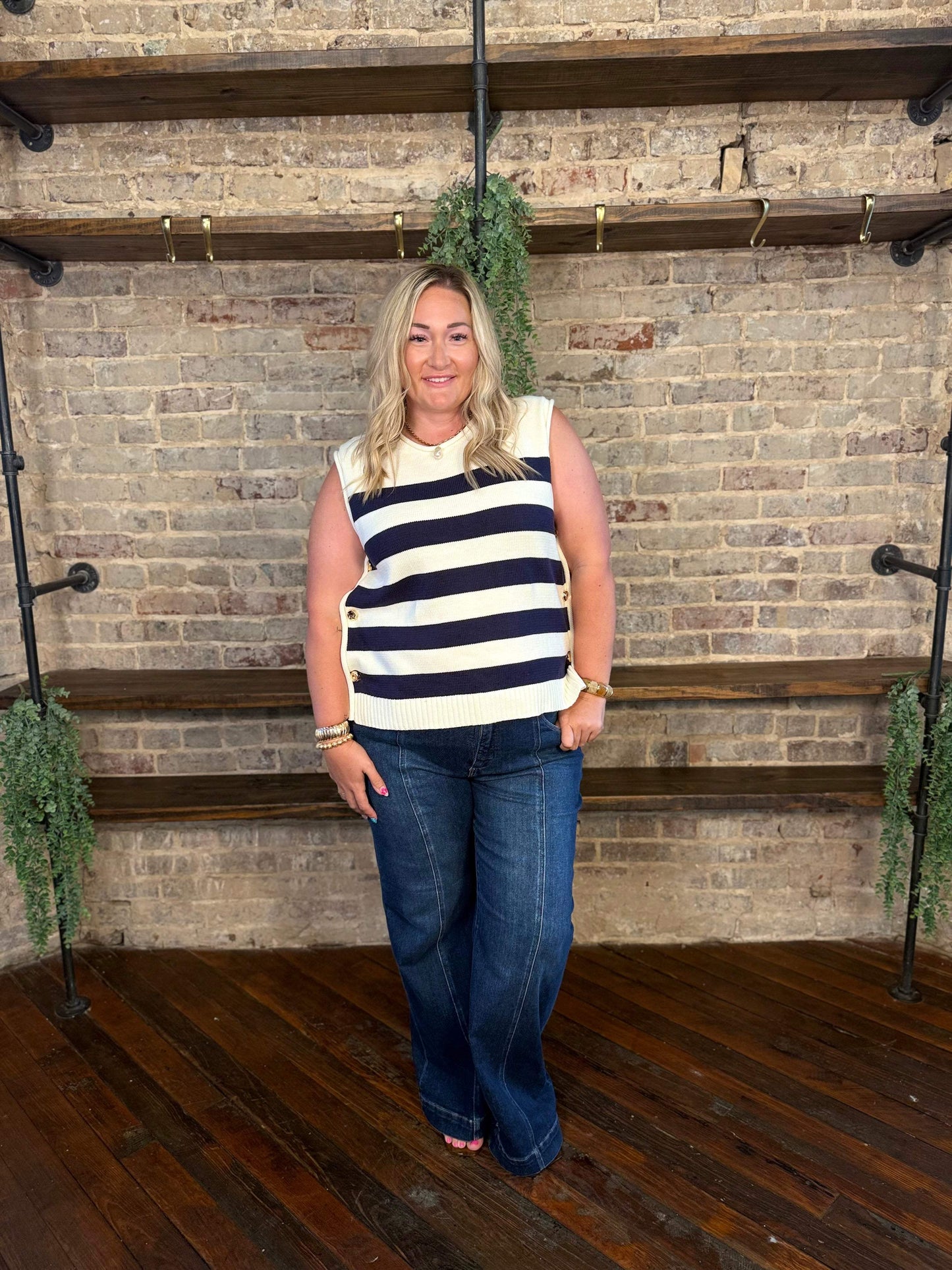 PLUS SIZE | Bella Marie Striped Button Vest