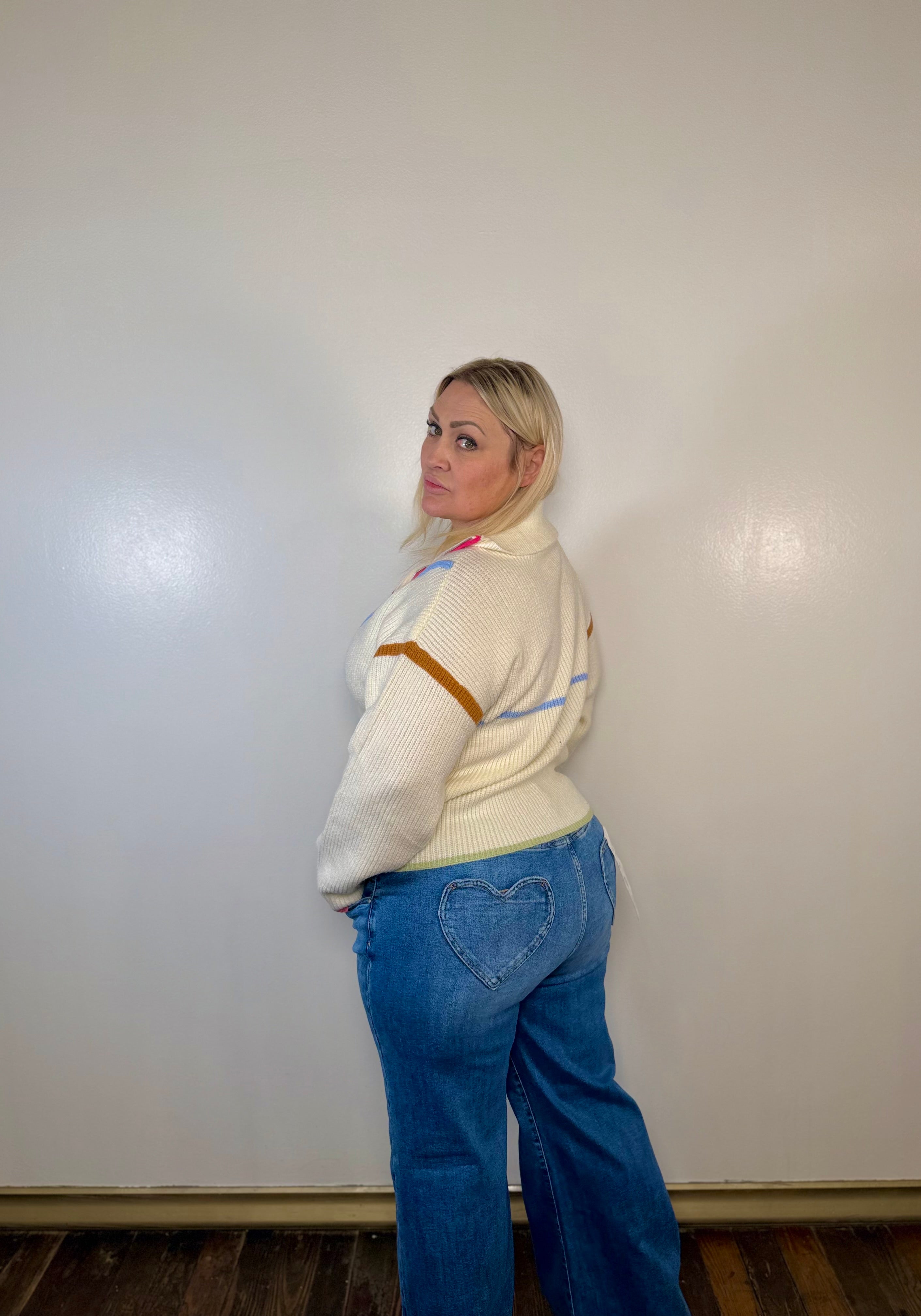 High Rise Wide Leg Heart Back Pocket Jeans | Risen Jeans | PLUS SIZE AVAILABLE