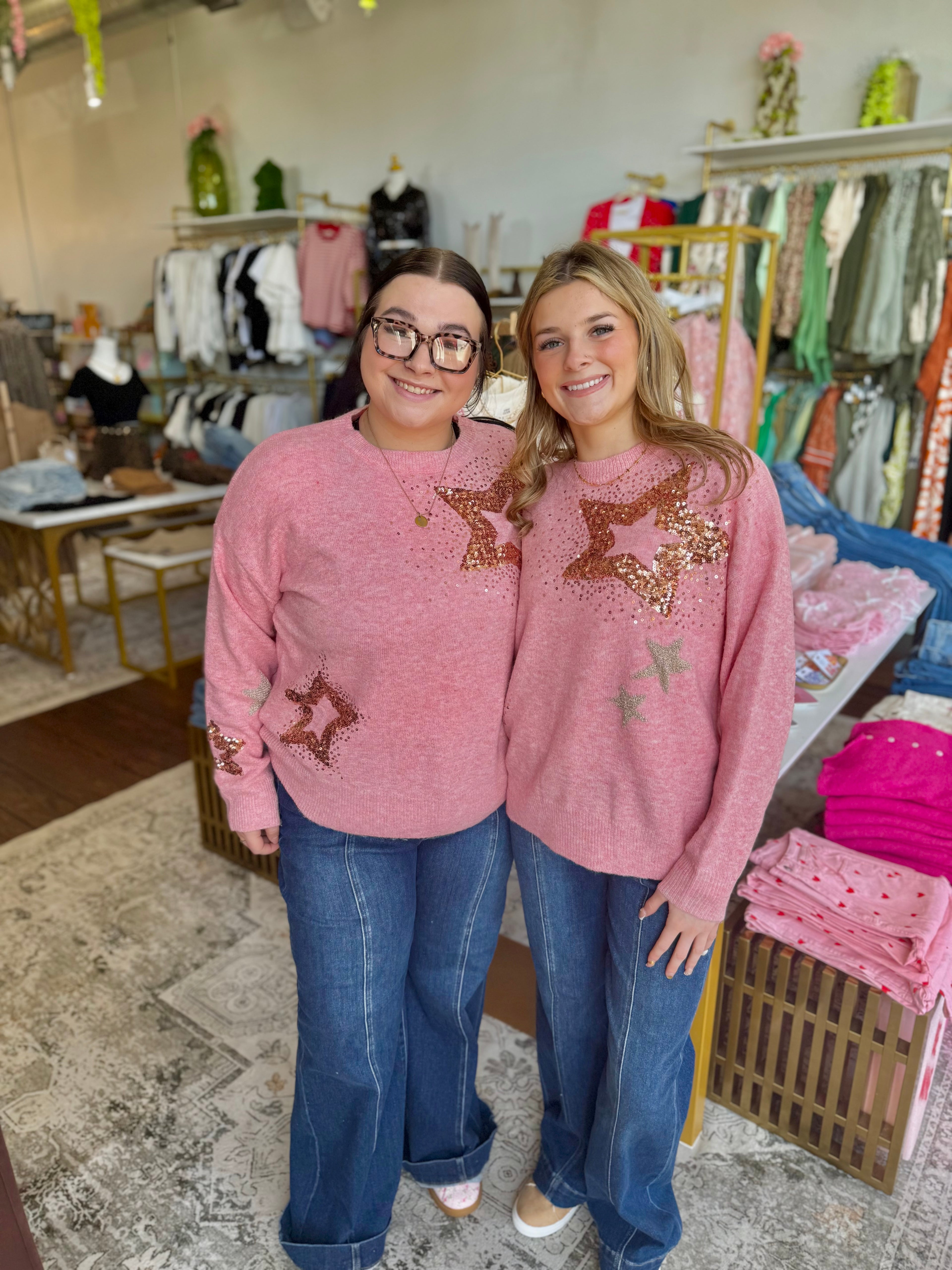 Star Sequin Crew Neck Sweater