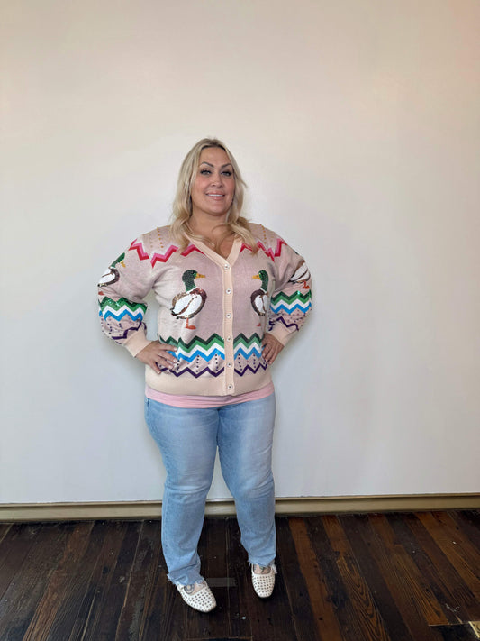 Beige Multi Zig Zag Duck Cardigan | Queen of Sparkles