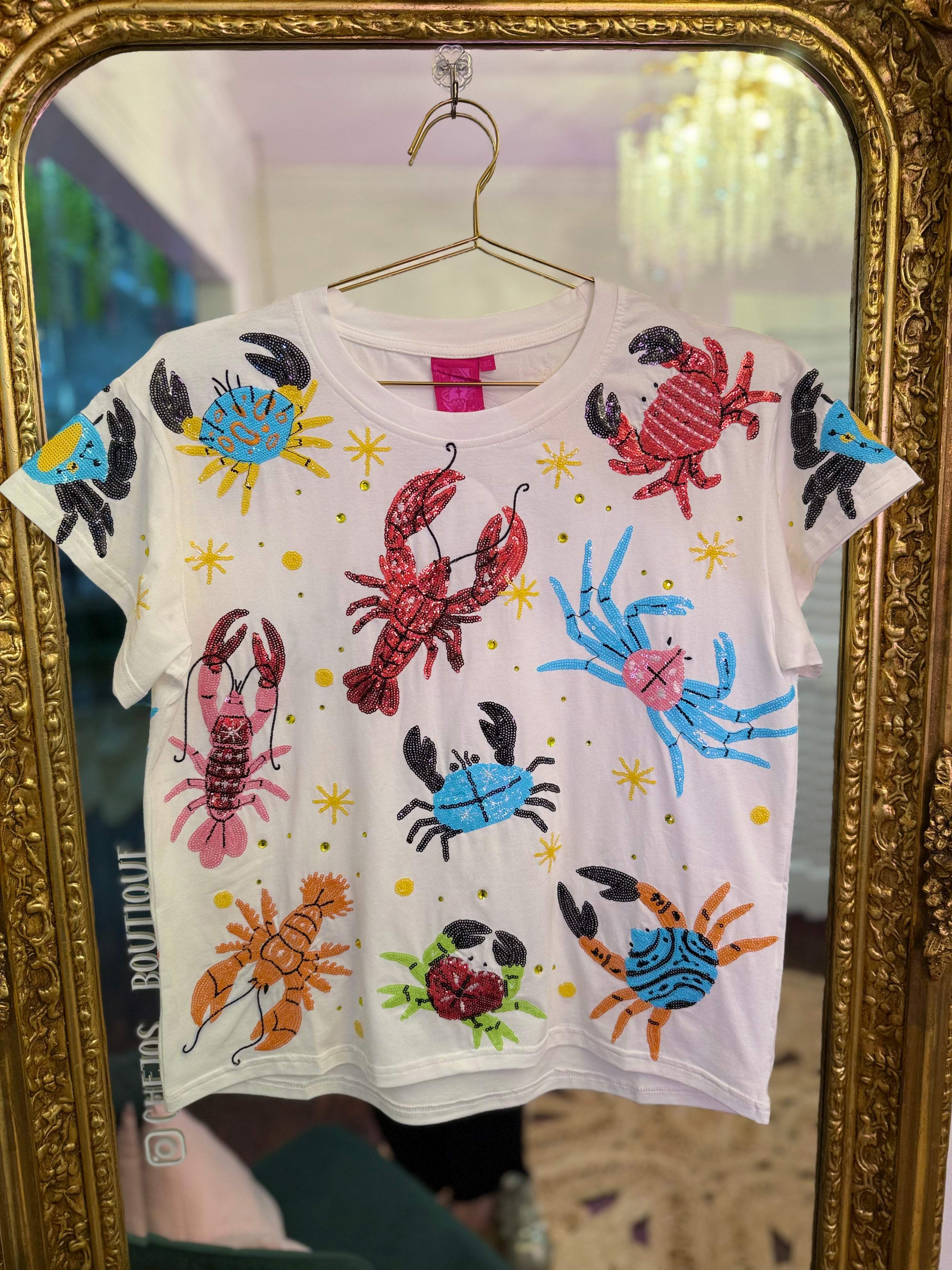 White Multi Crab & Lobster Tee | Queen of Sparkles