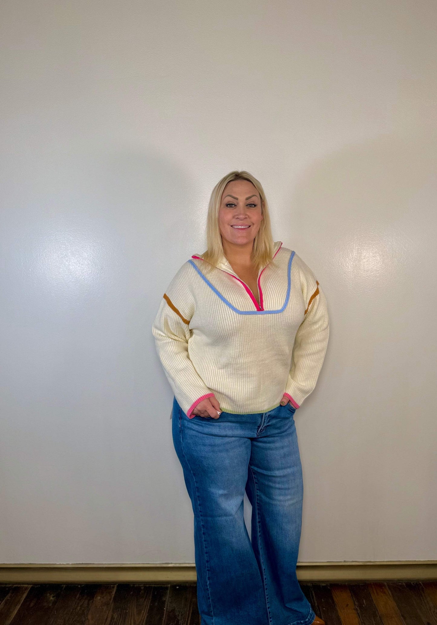 Cozy Days Binding Half Zip Sweater