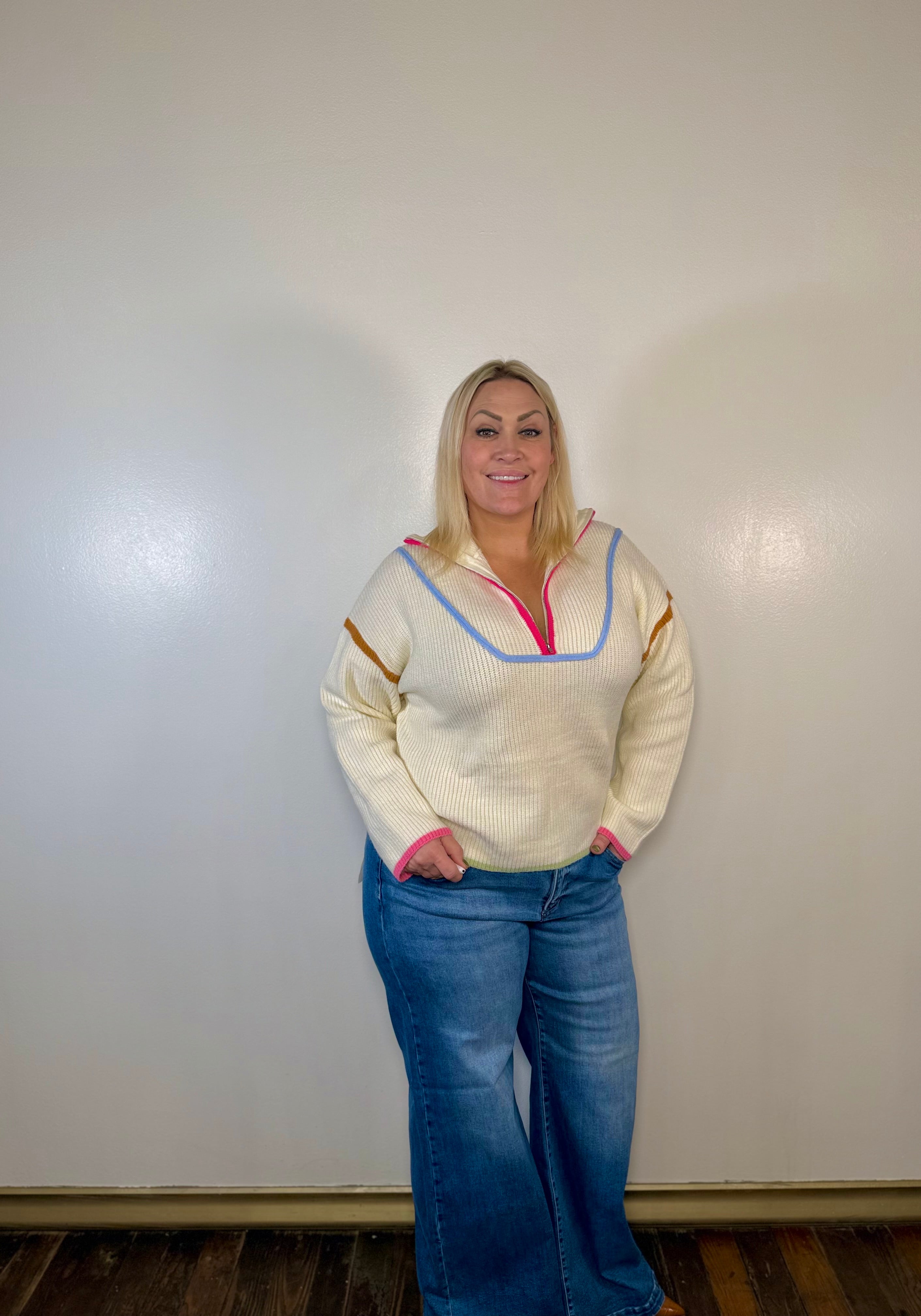 Cozy Days Binding Half Zip Sweater
