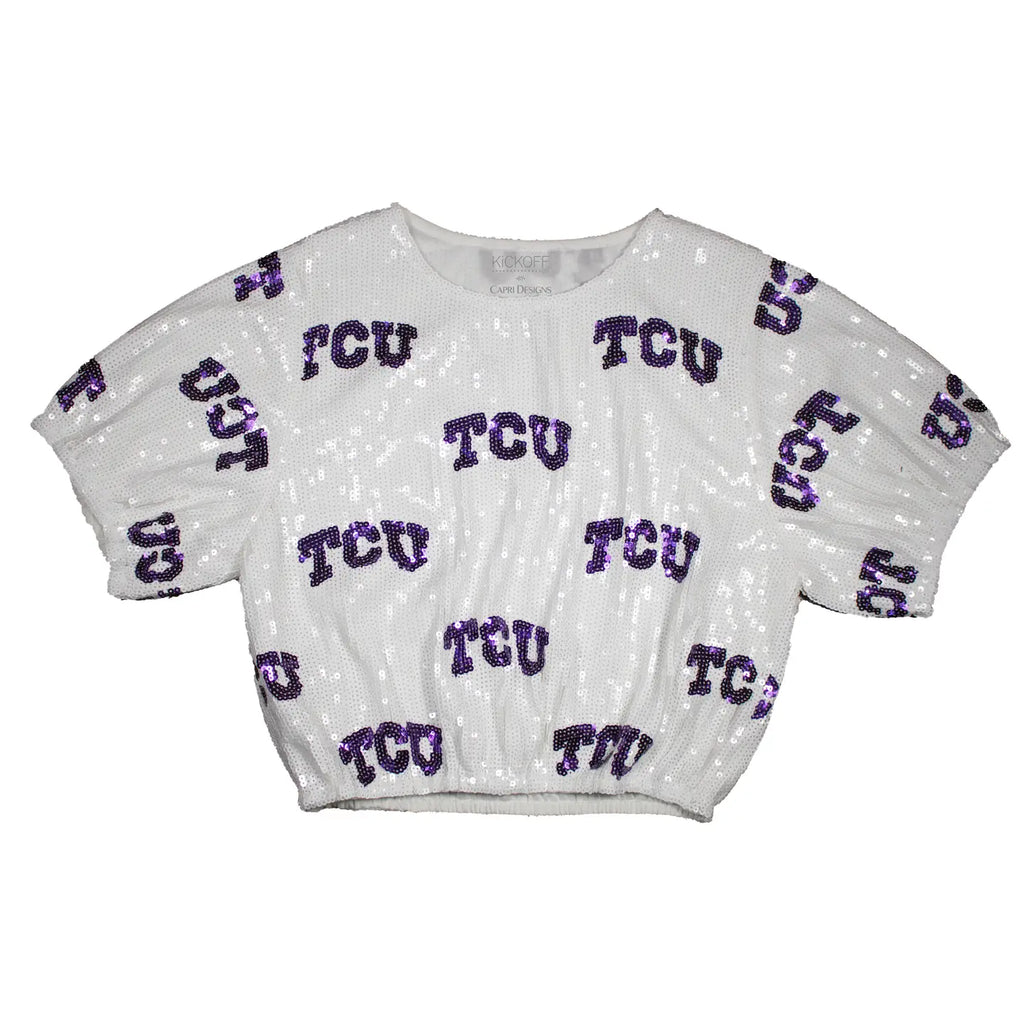 College Logo Sequin Crop Top