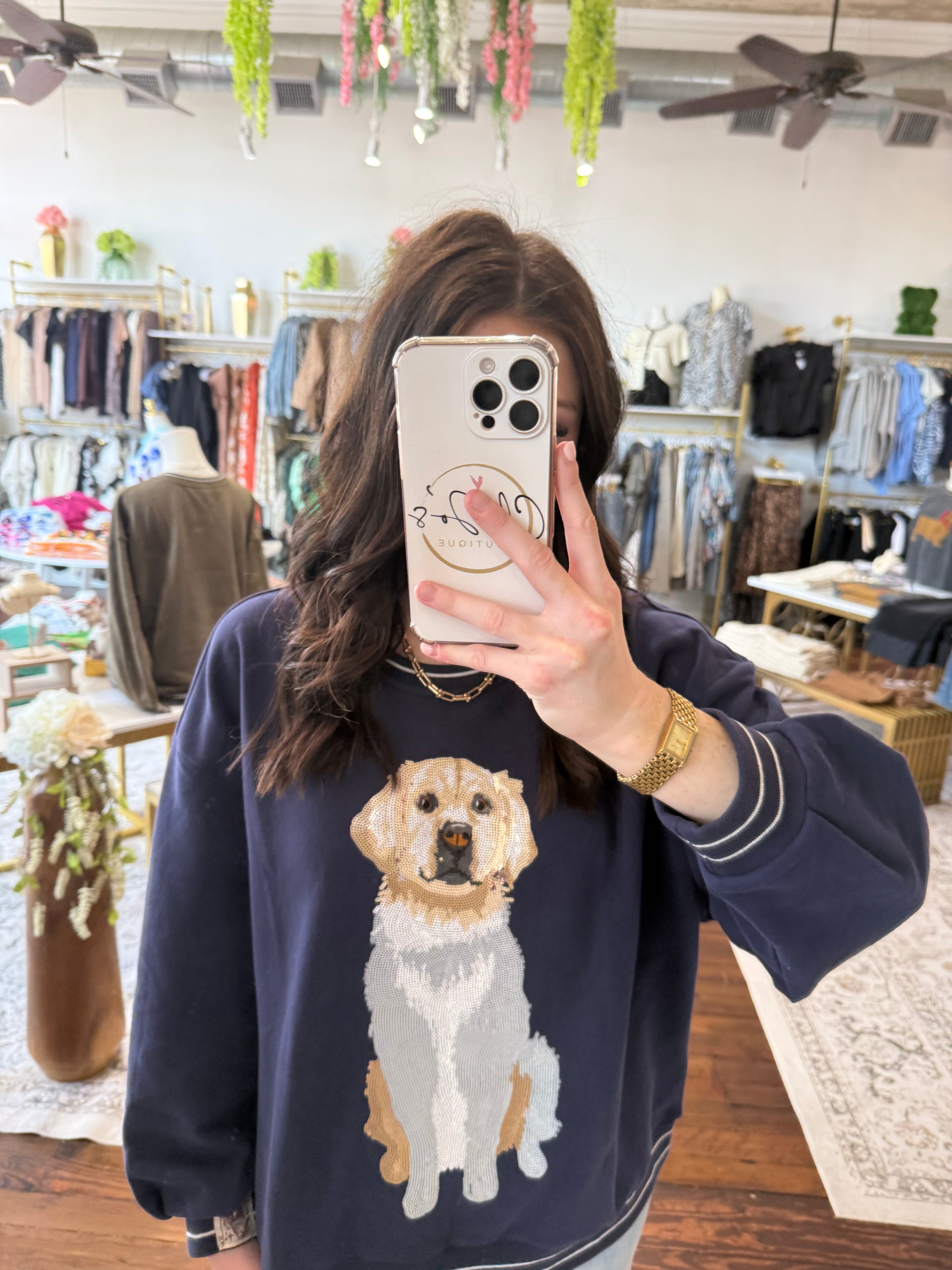 Navy Golden Retriever Sweatshirt | Queen of Sparkles