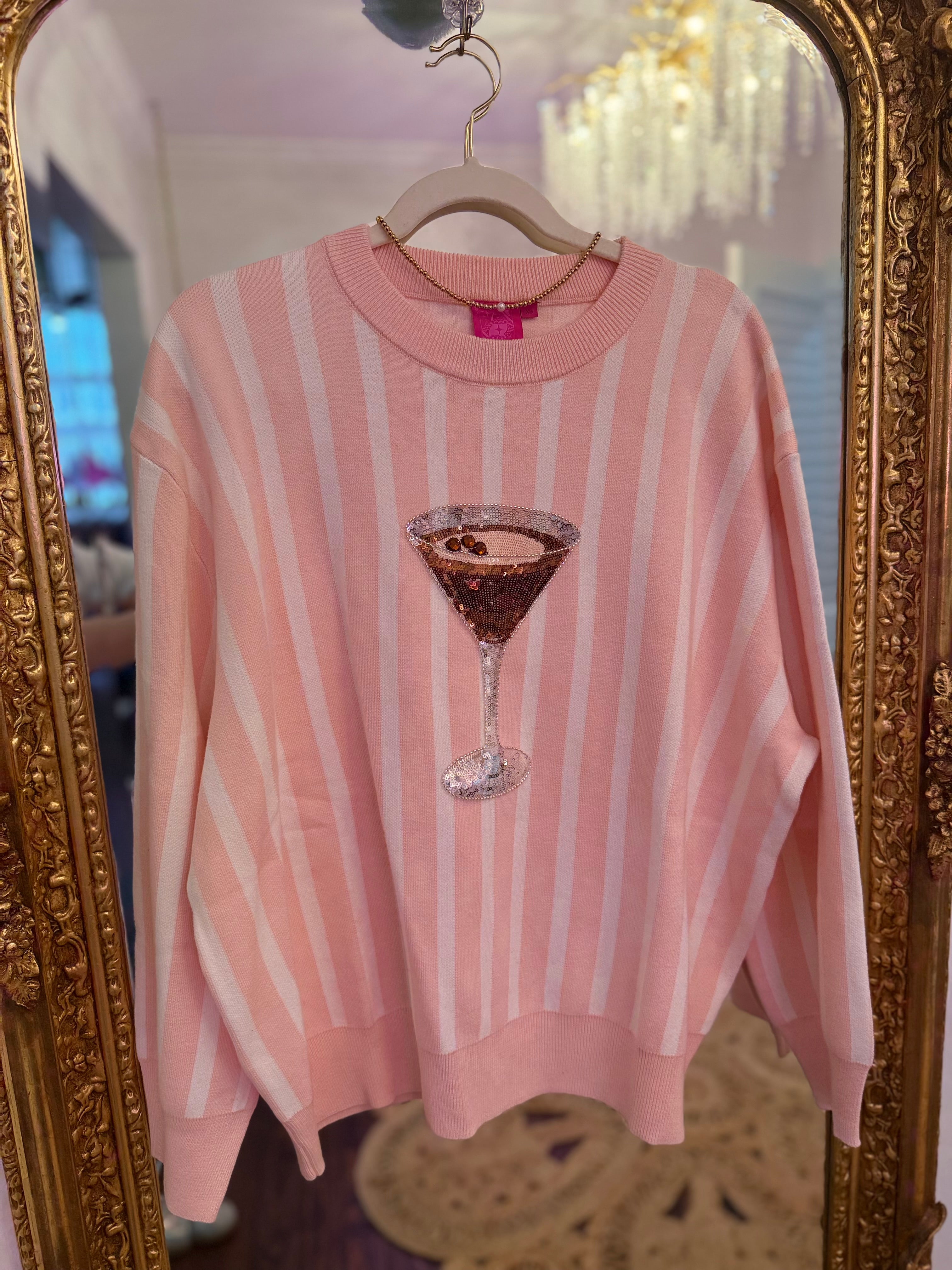 Light Pink & White Stripe Espresso Martini Sweater | Queen of Sparkles