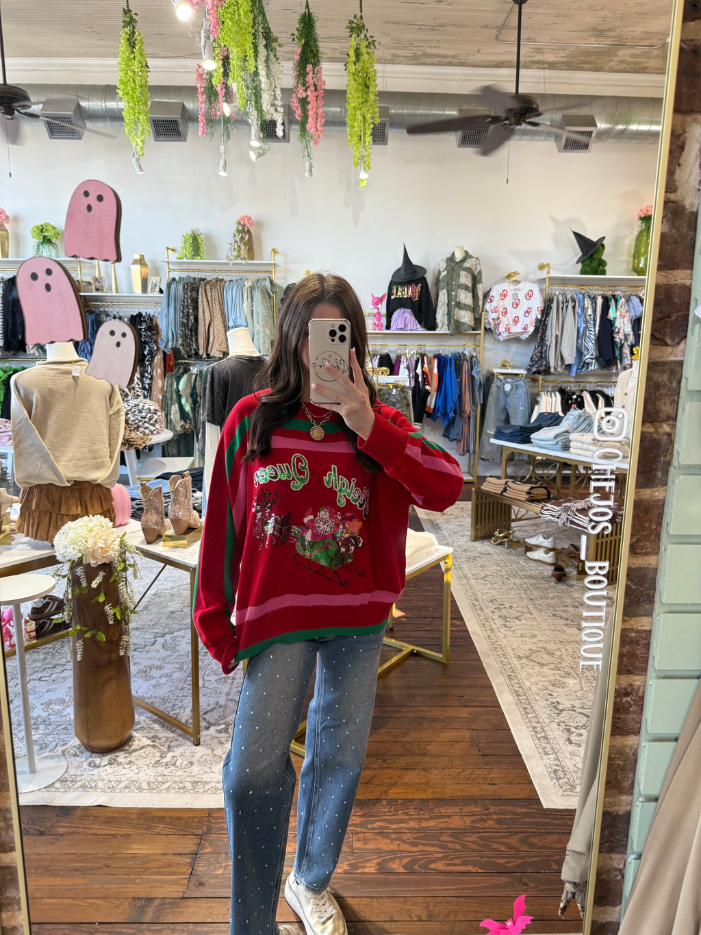 Red, Green & Pink 'Sleigh Queen' Stripe Sweater | Queen of Sparkles