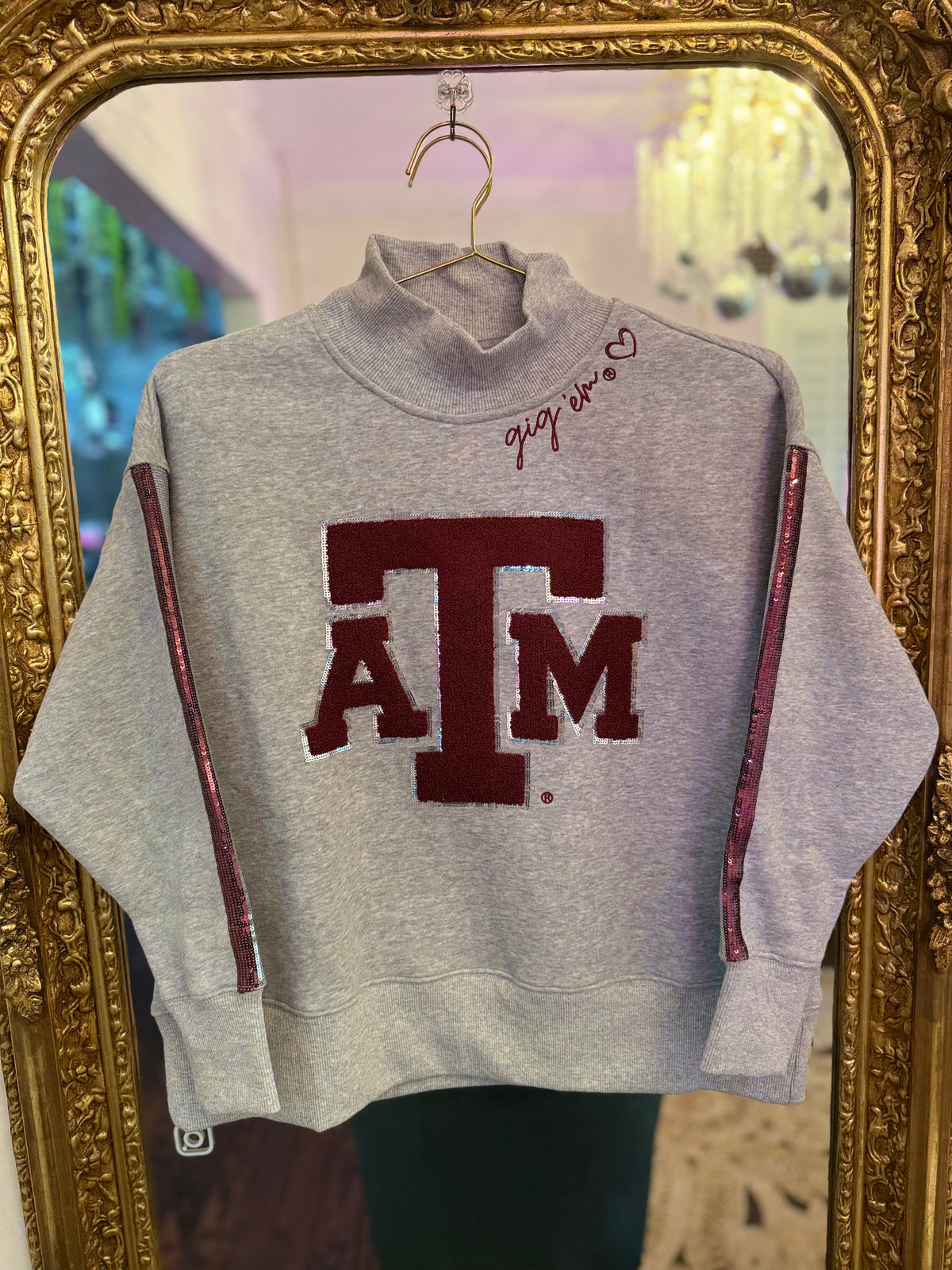 College Mock Neck Sequin Stripe Sweatshirt | Brianna Cannon