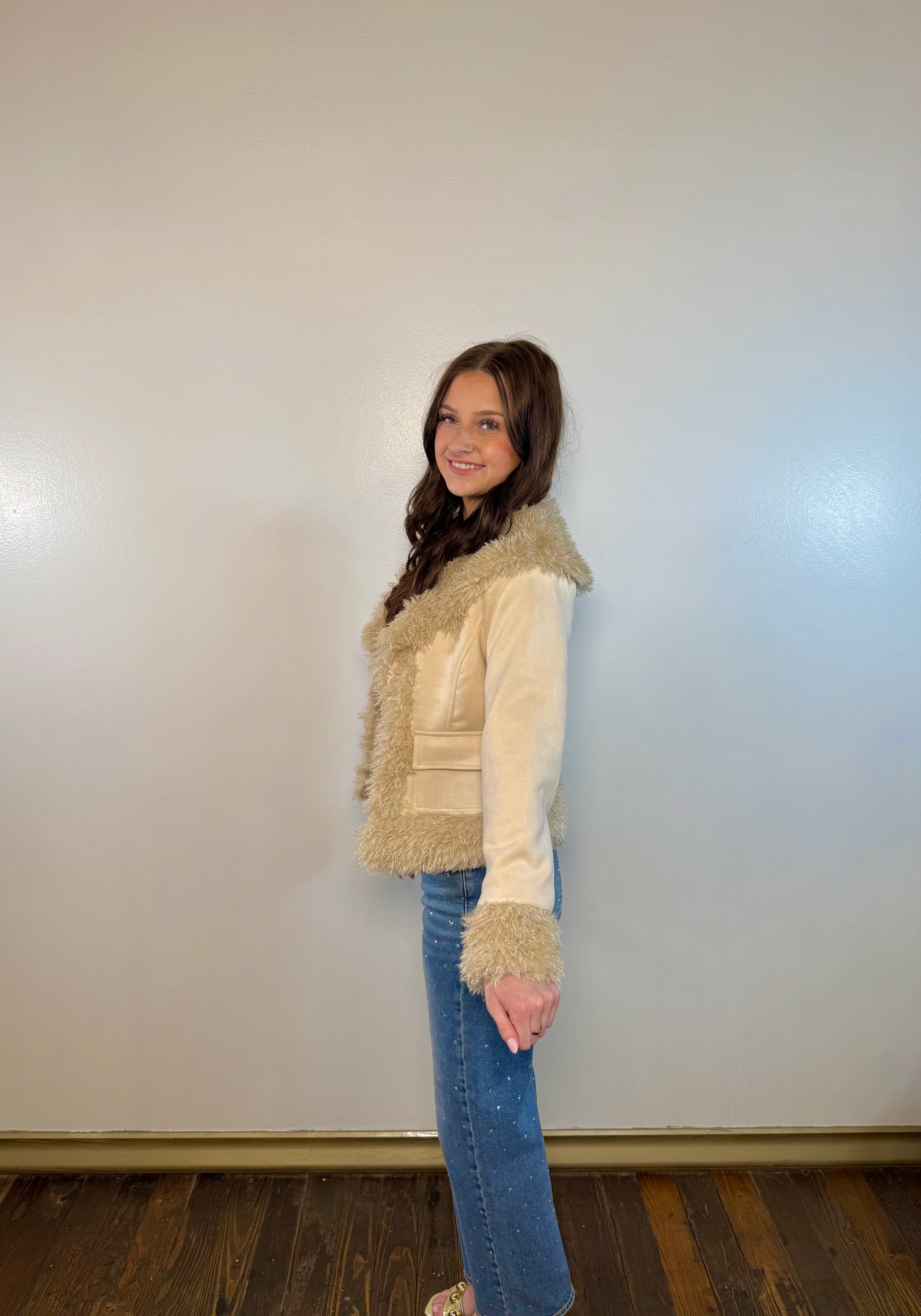 Cider Mist Faux Fur Suede Jacket