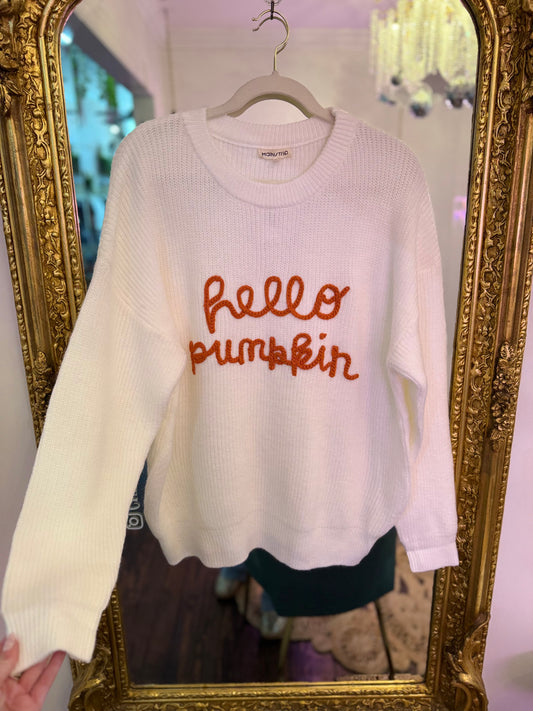Hello Pumpkin Embroidered Knit Sweater