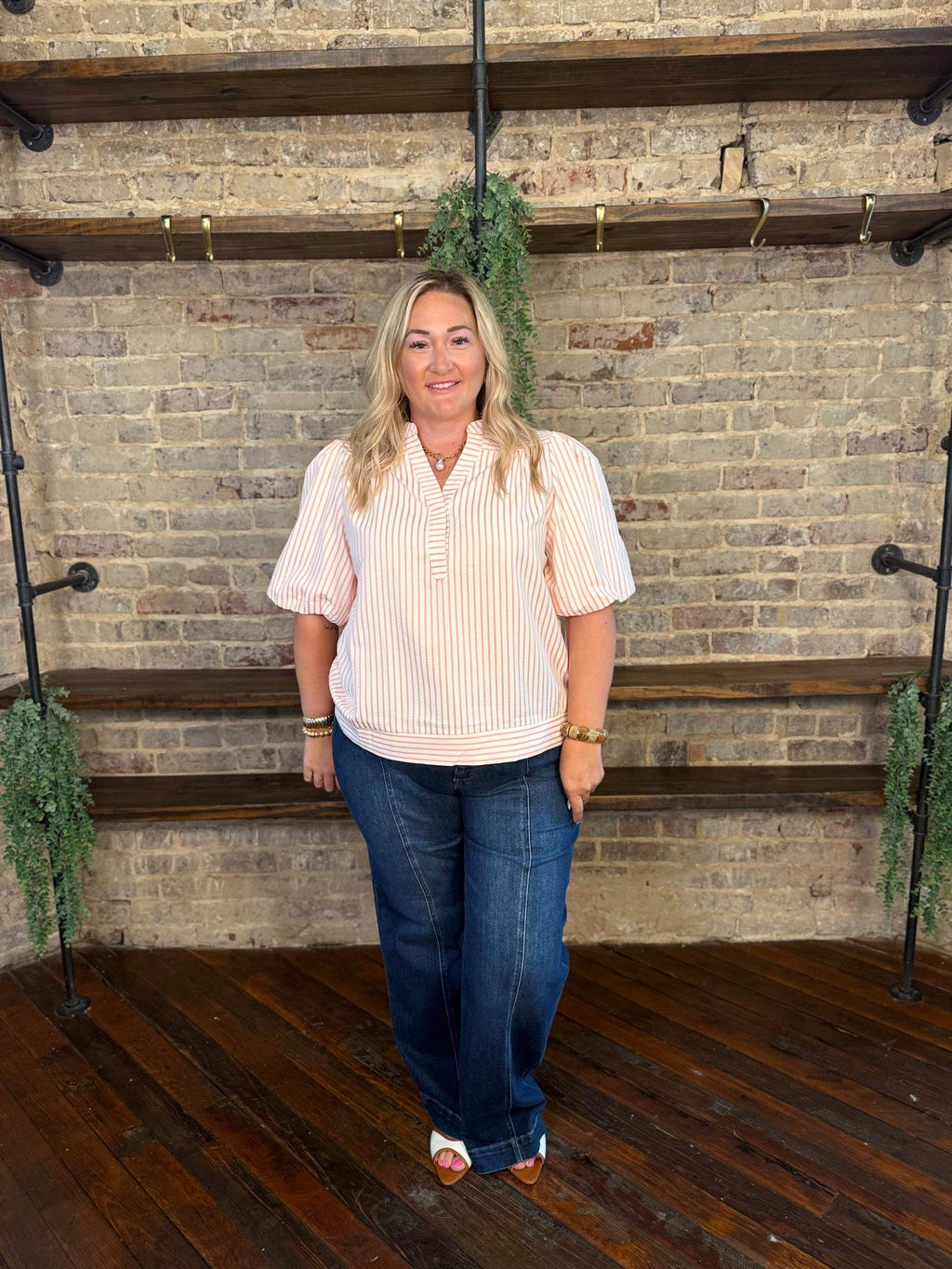PLUS SIZE | Annabeth Striped Puff Sleeve Top