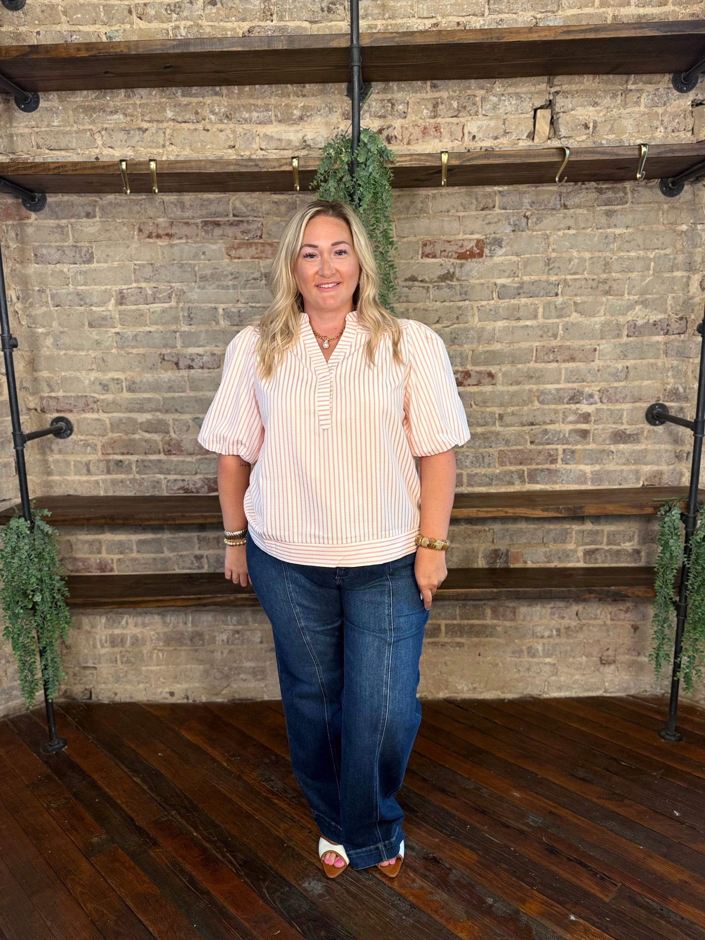 PLUS SIZE | Annabeth Striped Puff Sleeve Top