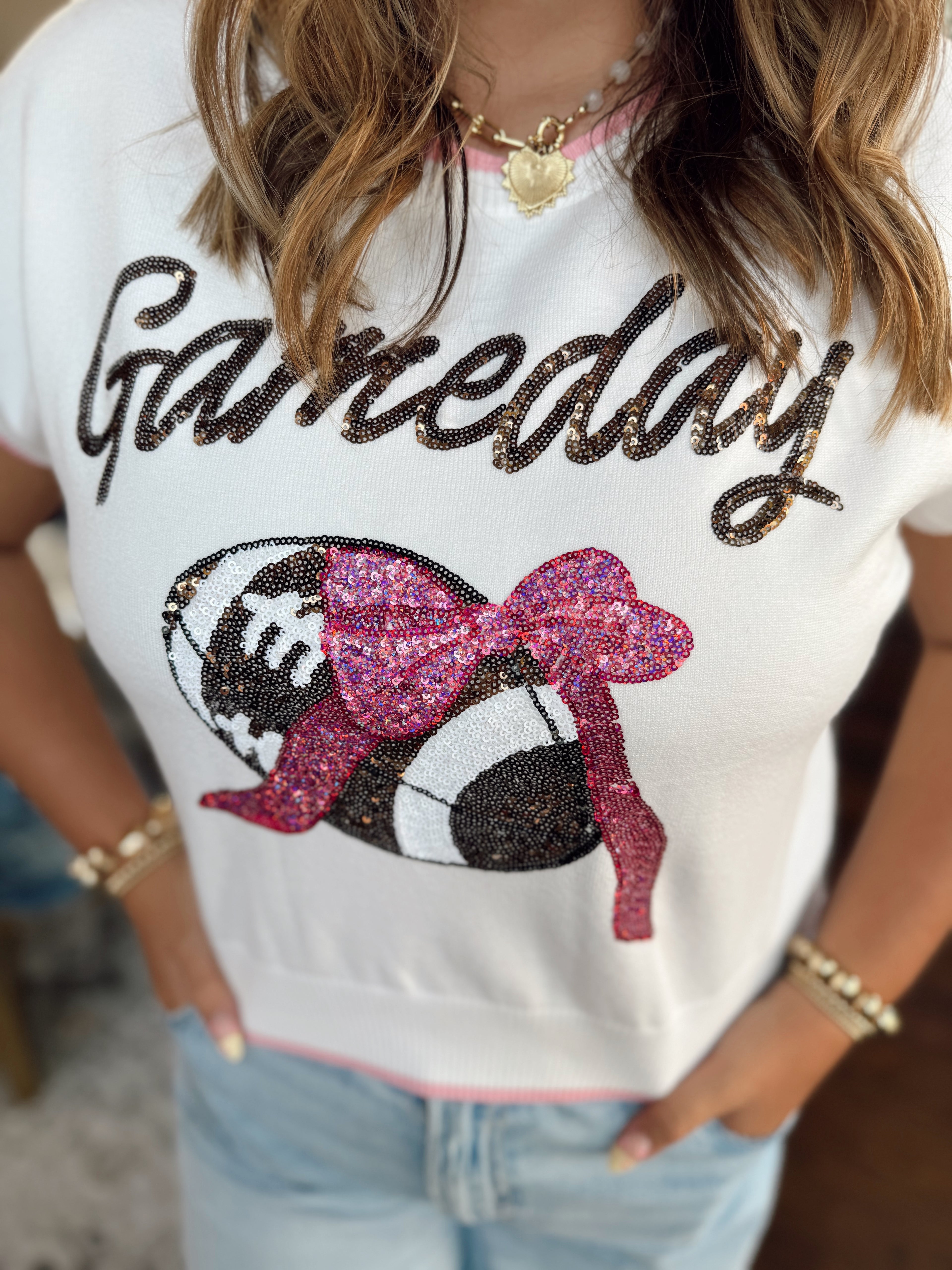 Football & Bows Game Day Knit Top