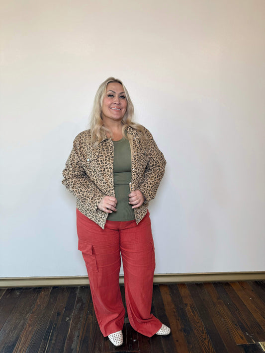 Novalie Leopard Print Denim Jacket | PLUS SIZE AVAILABLE | Risen Jeans