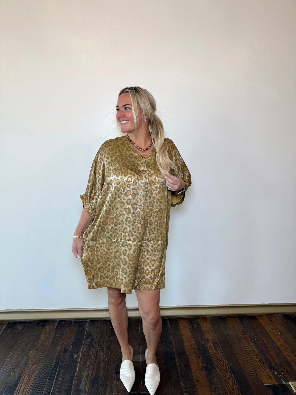 Metallic Leopard Kimono Dress