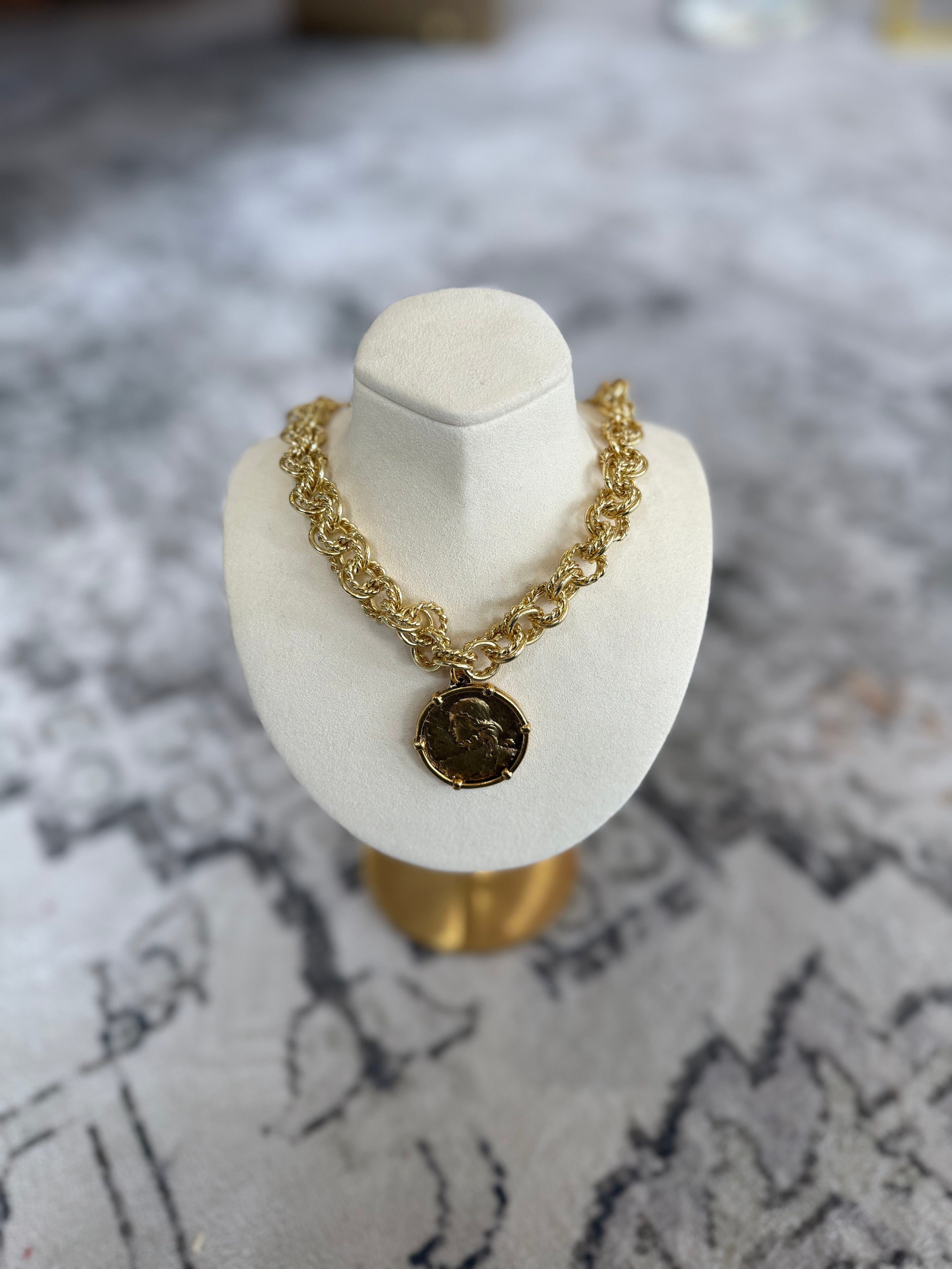 Antique Gold Plated Coin Necklace