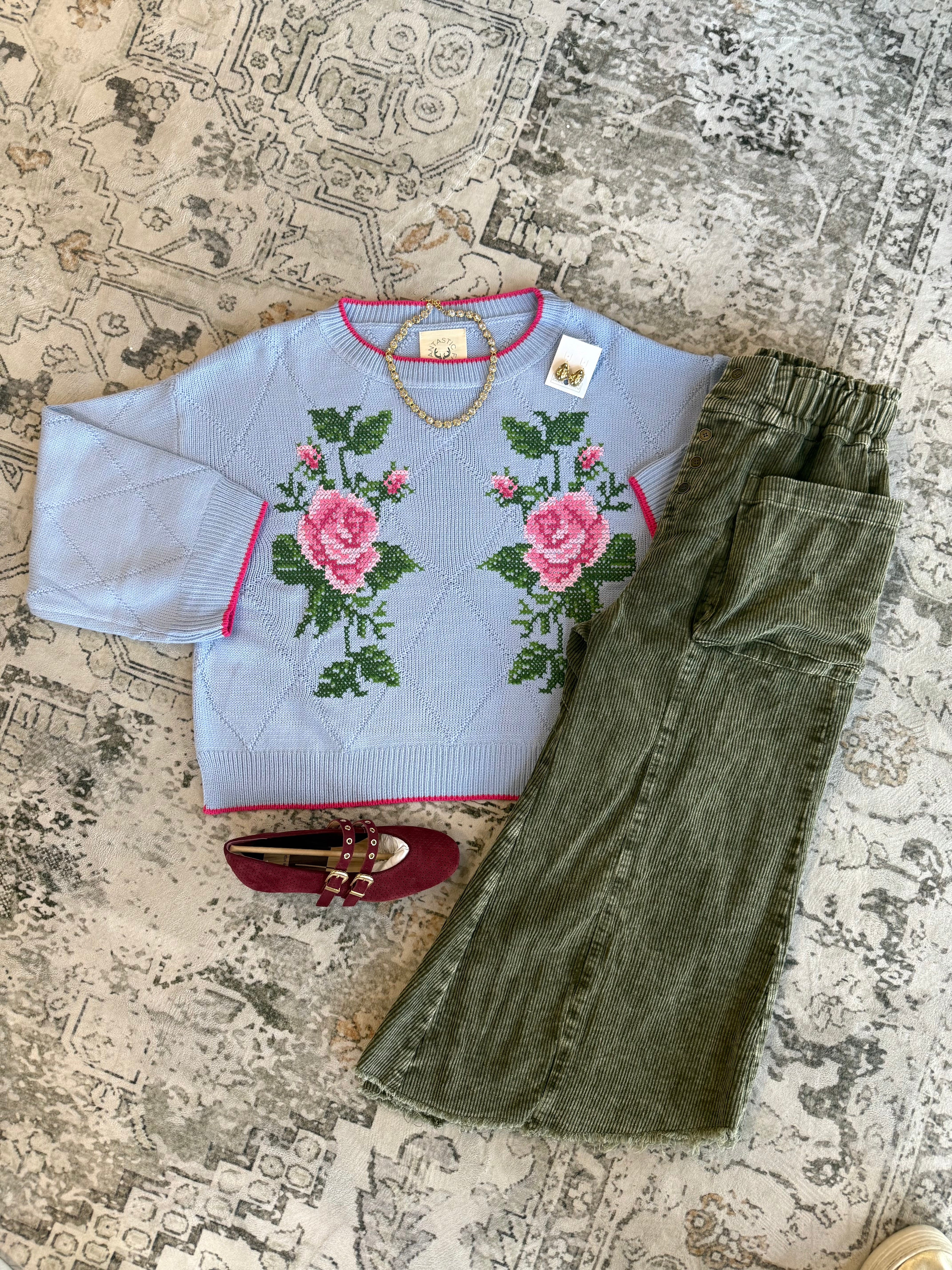 Rustic Rose Jacquard Sweater