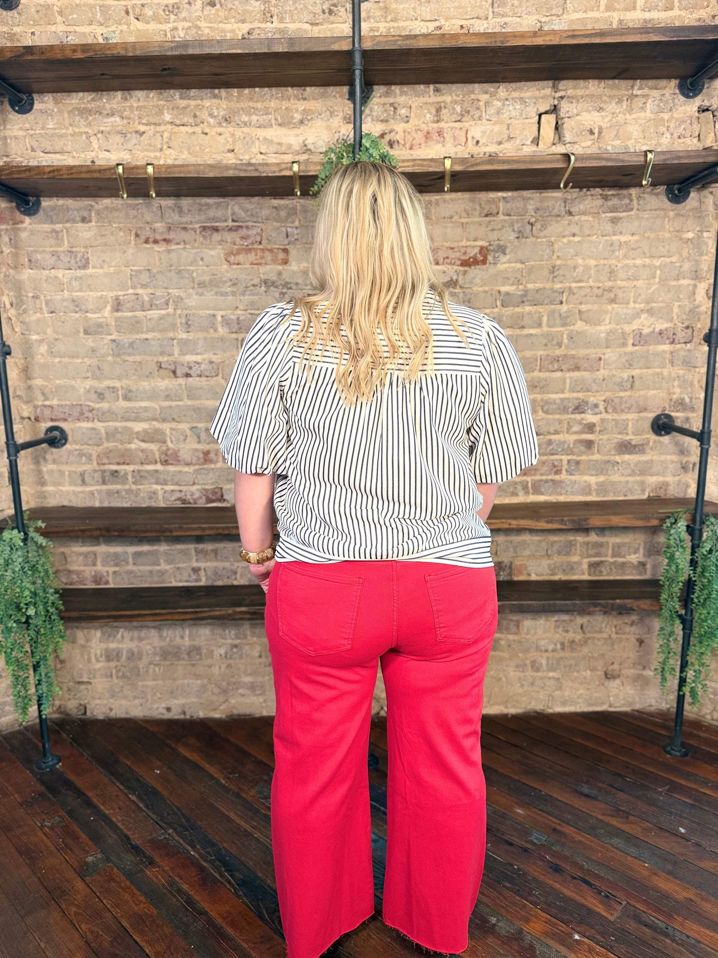 PLUS SIZE | Annabeth Striped Puff Sleeve Top
