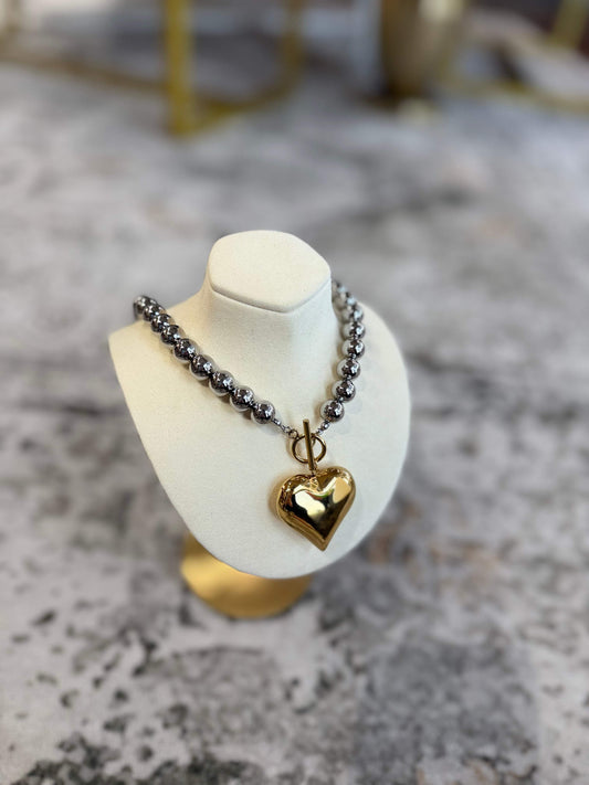 Glam Two Tone Heart Necklace  | Water Resistant