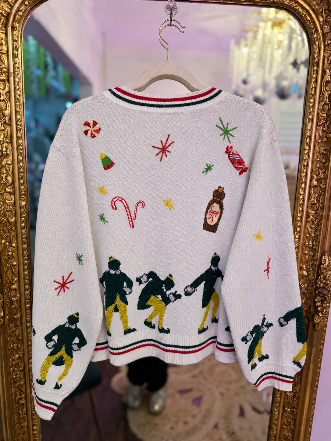 Licensed White Walking Buddy Sequin & Beaded Icon Cardigan  | Queen of Sparkles