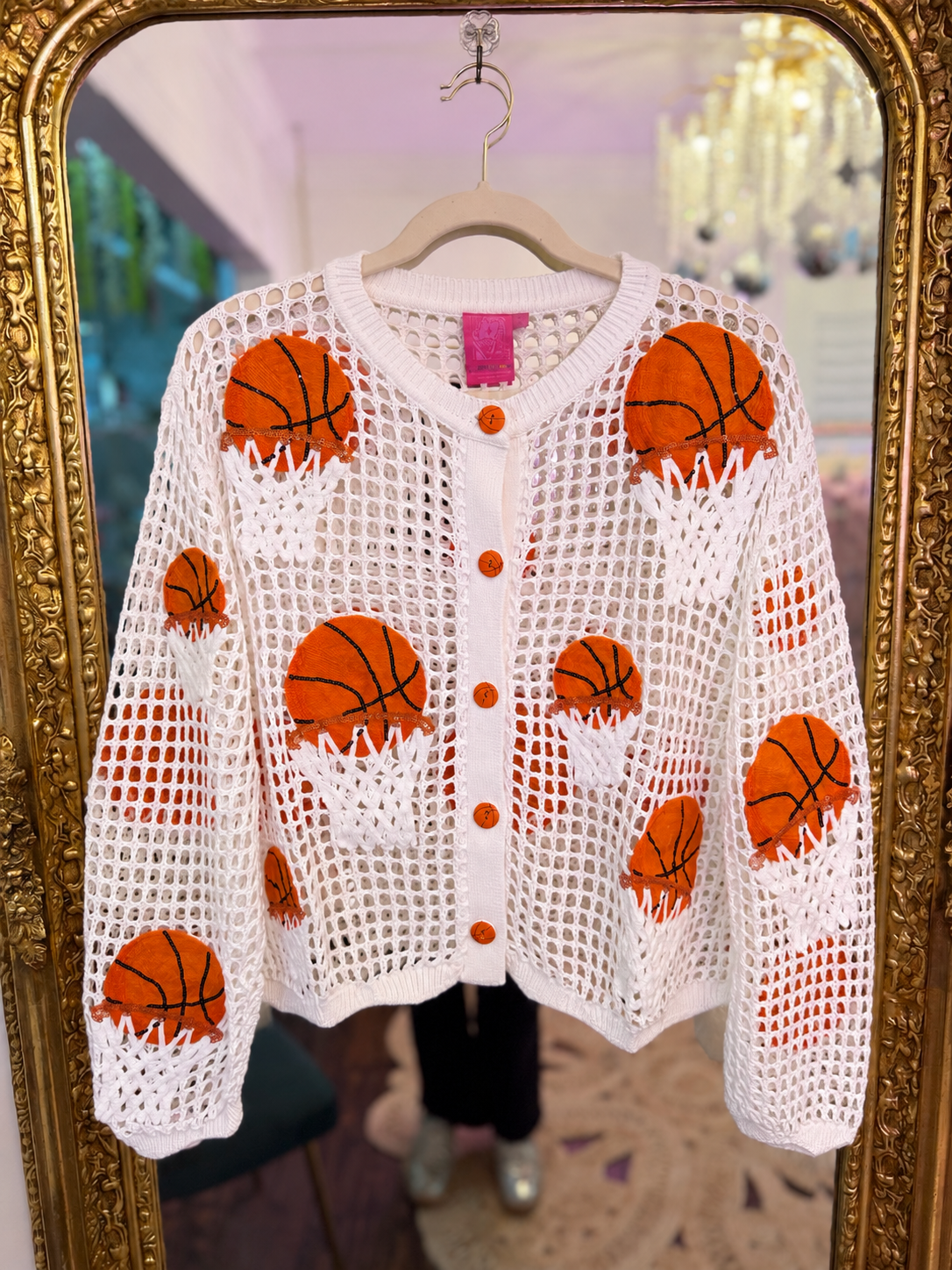 White Basketball in Hoop Crochet Sweater  | Queen of Sparkles