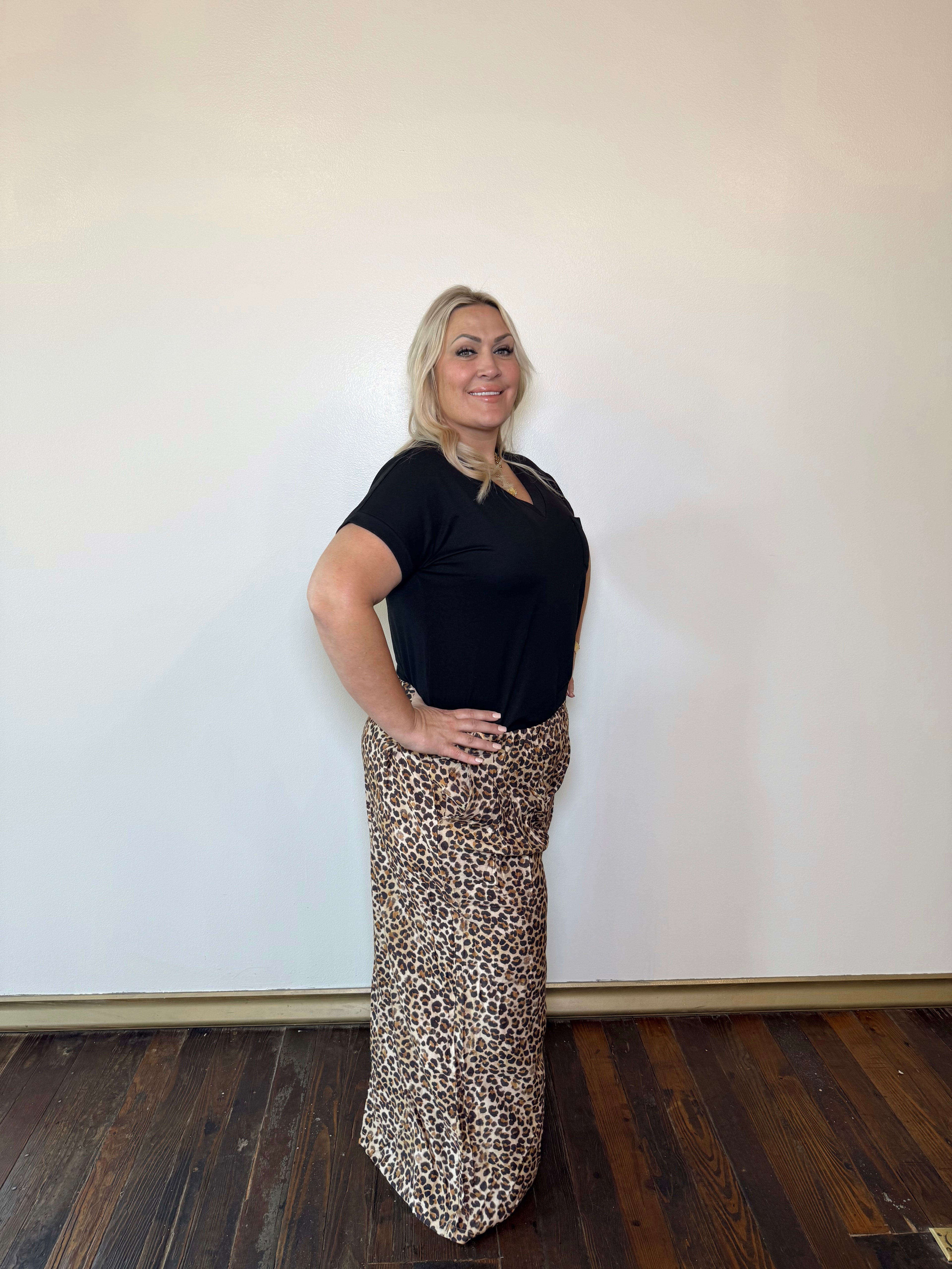 PLUS SIZE | Priya Wide Leg Leopard Pants