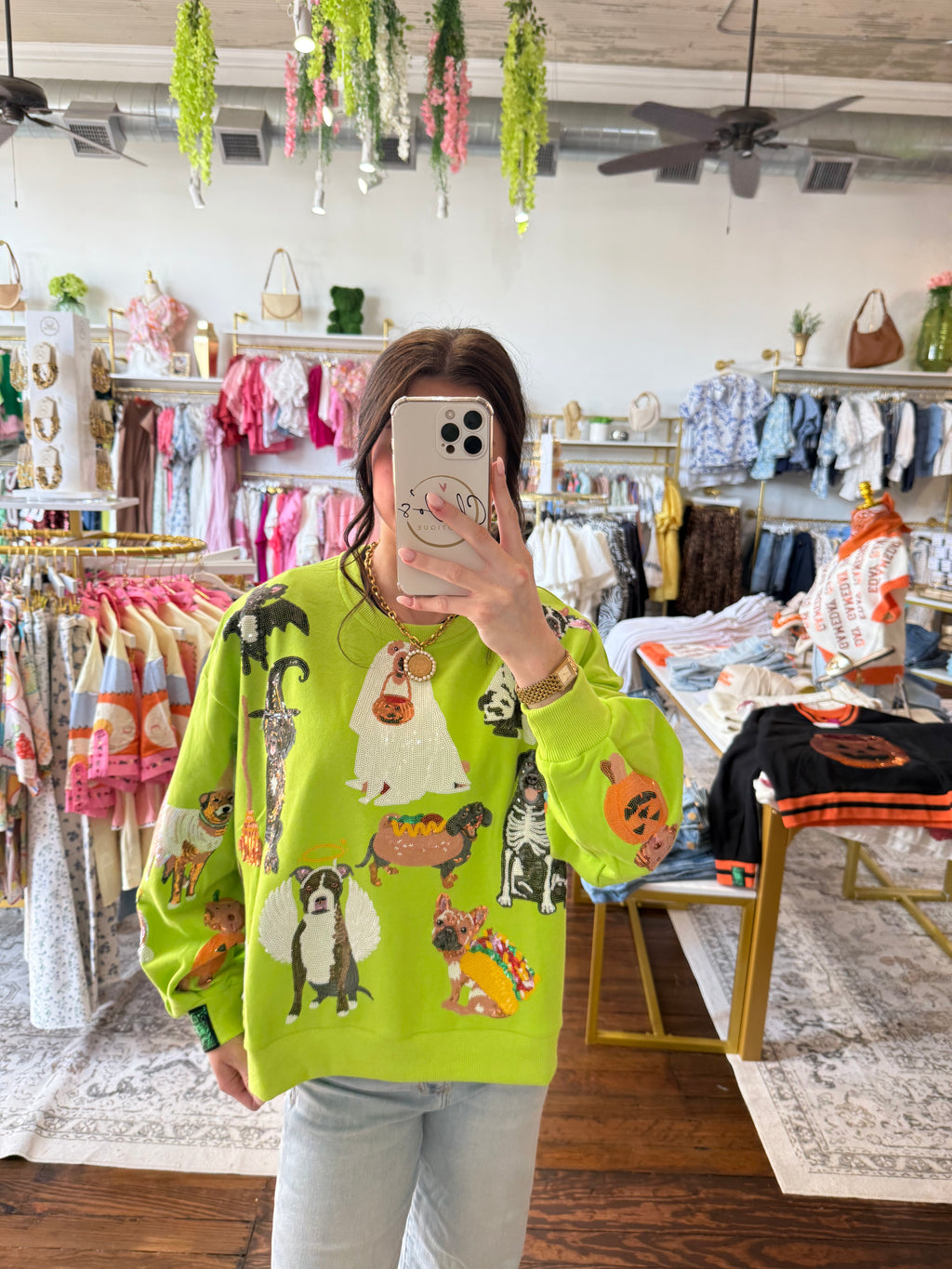 Lime Green Halloween Dogs Sweatshirt | Queen of Sparkles