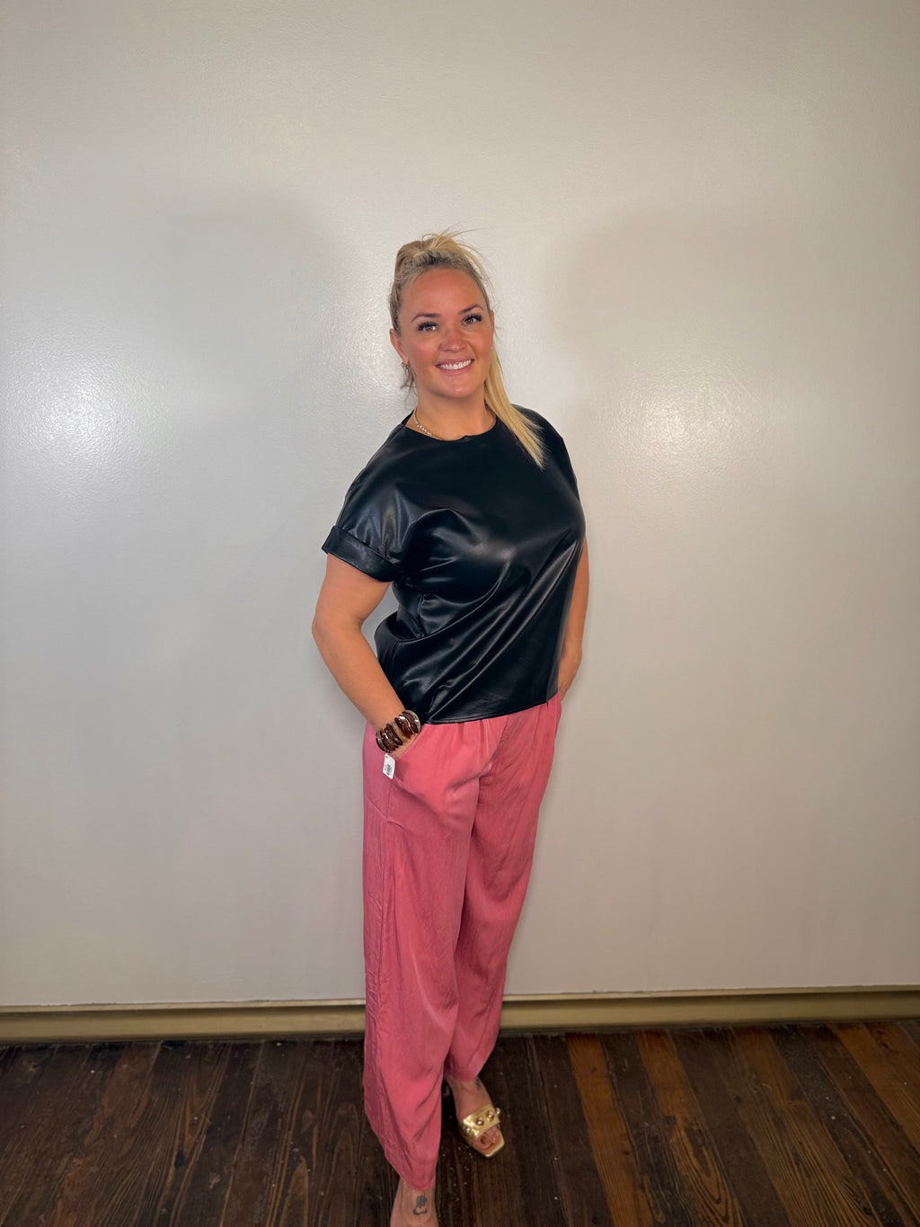 Whiskey Moon Leather Cap Sleeve Top