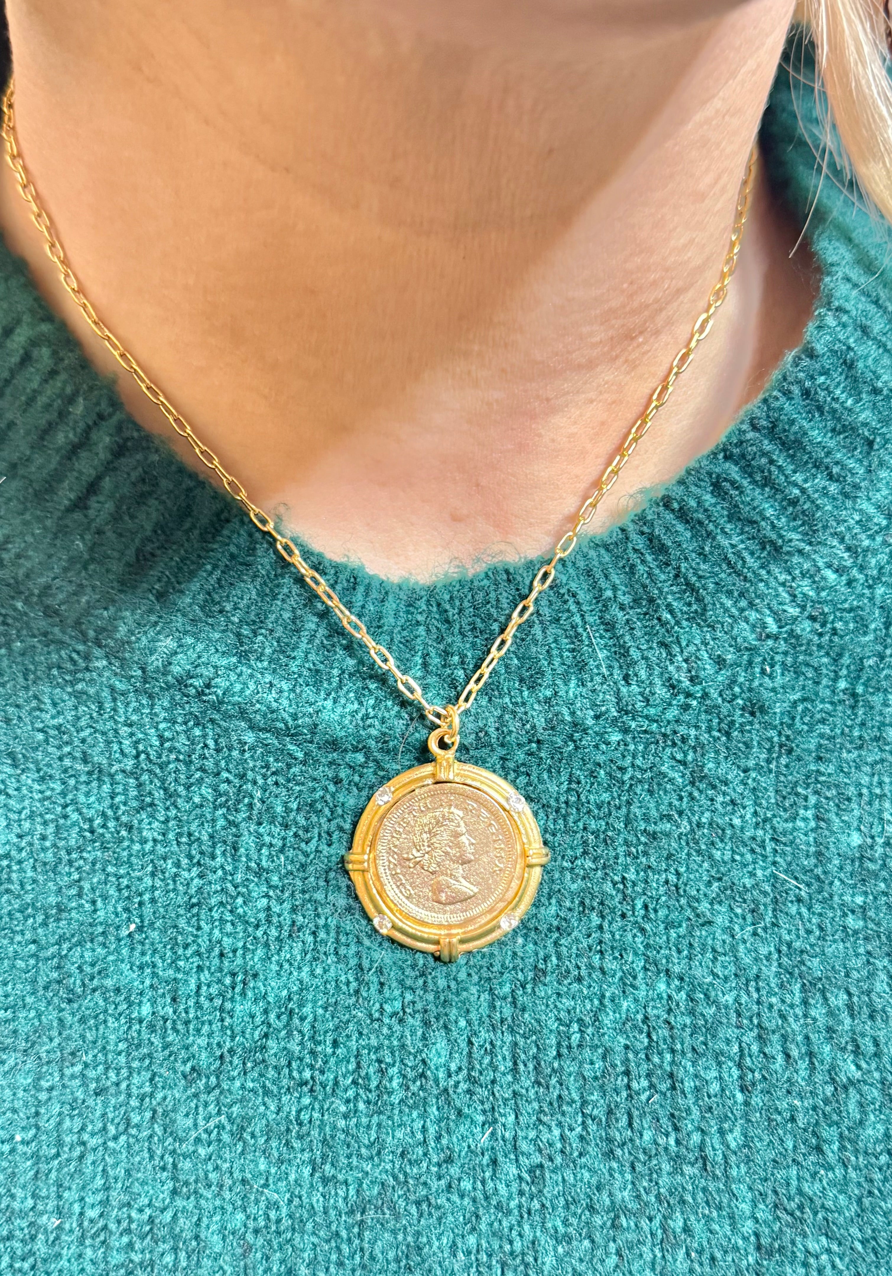 Elizabeth II Regina Vintage Coin Necklace