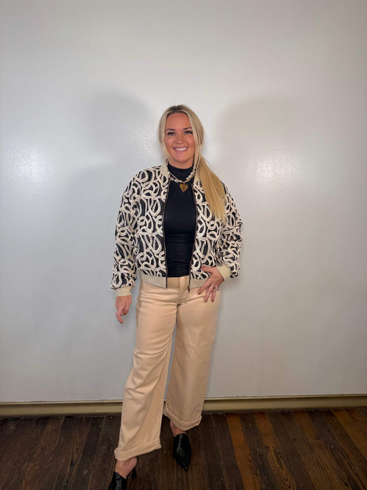 Pattern Weave Zip-Up Bomber