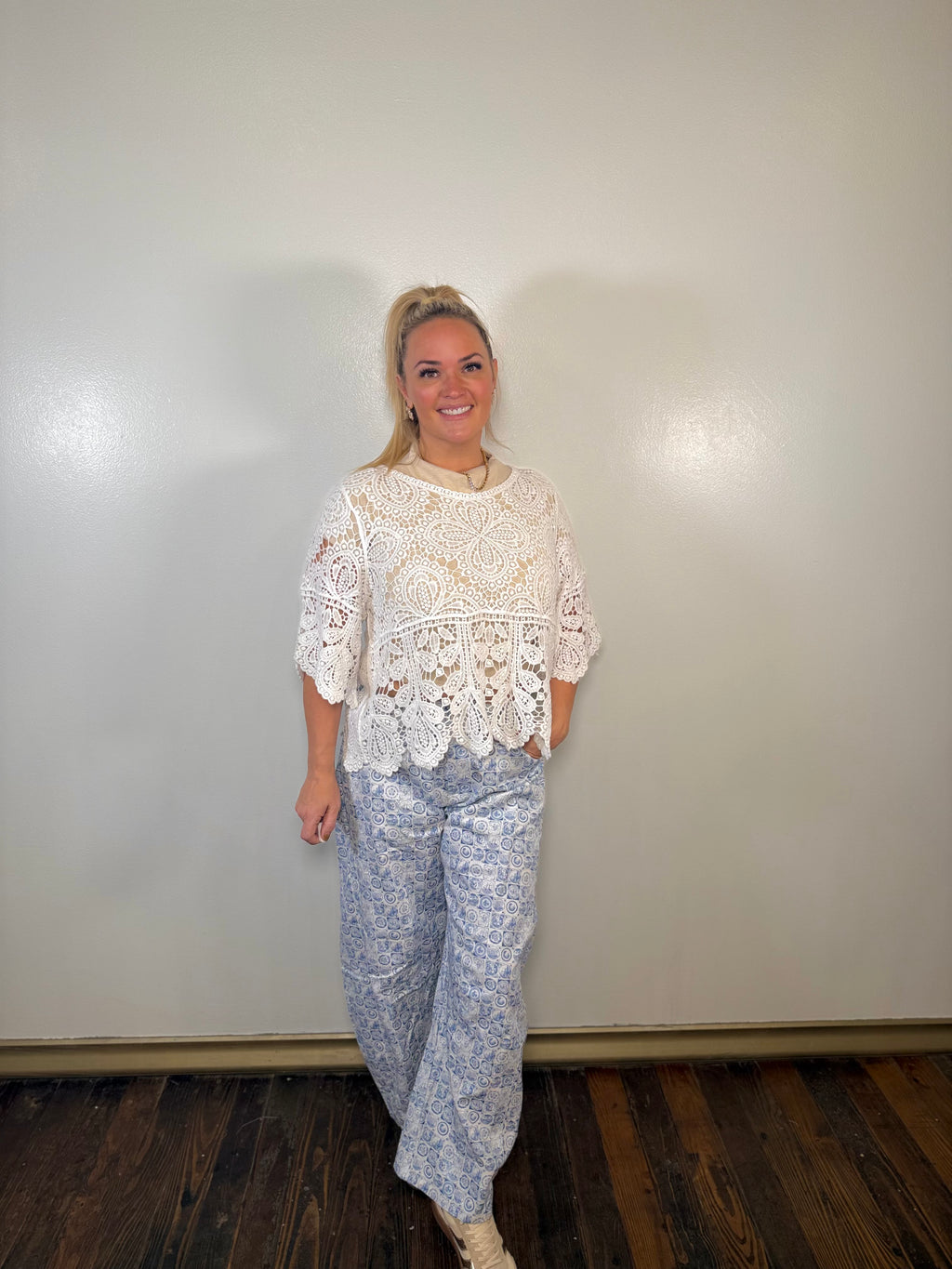 Coin Stamp Print Barrel Jeans