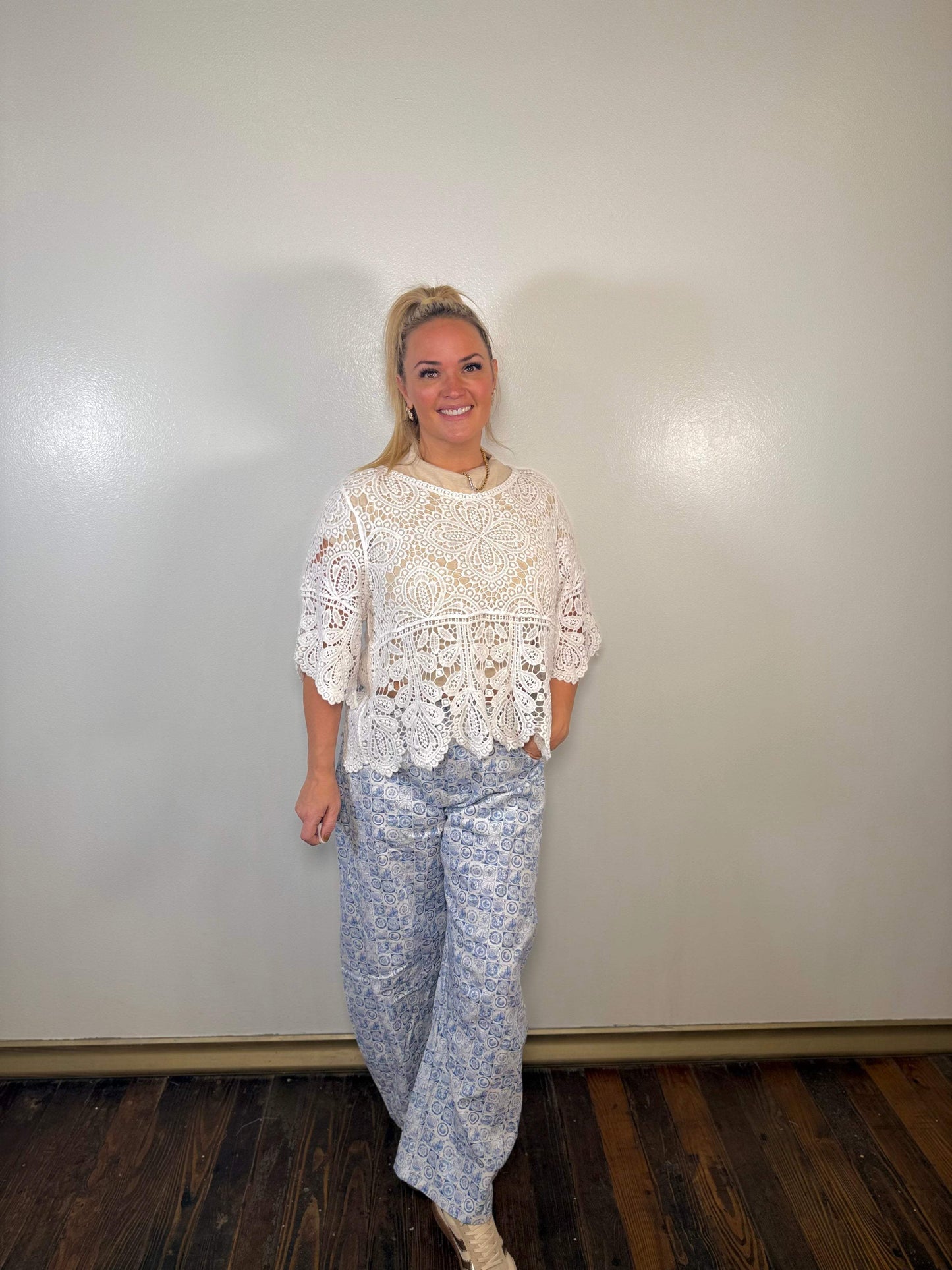 Coin Stamp Print Barrel Jeans