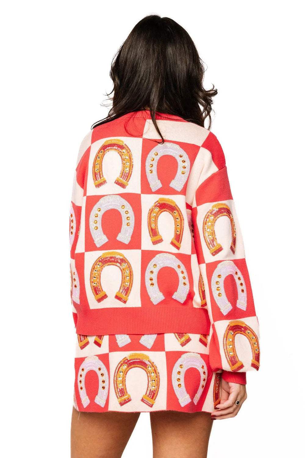 Hot Pink Checkered Horse Shoe Button Up | Queen of Sparkles