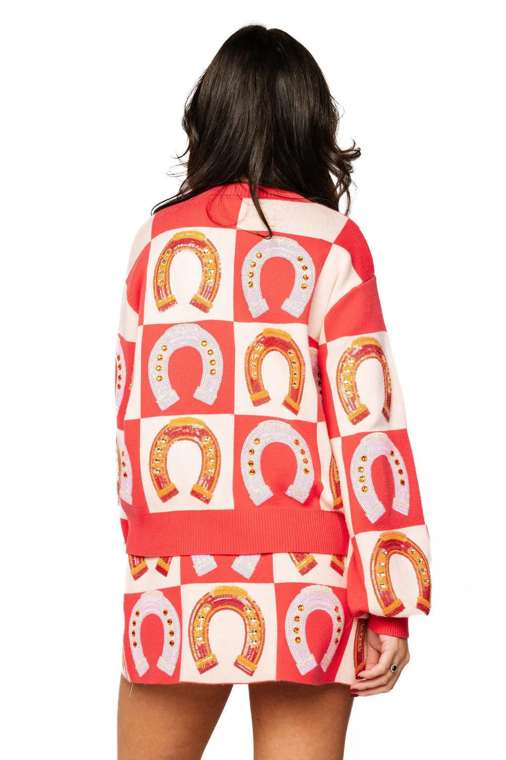 Hot Pink Checkered Horse Shoe Button Up | Queen of Sparkles