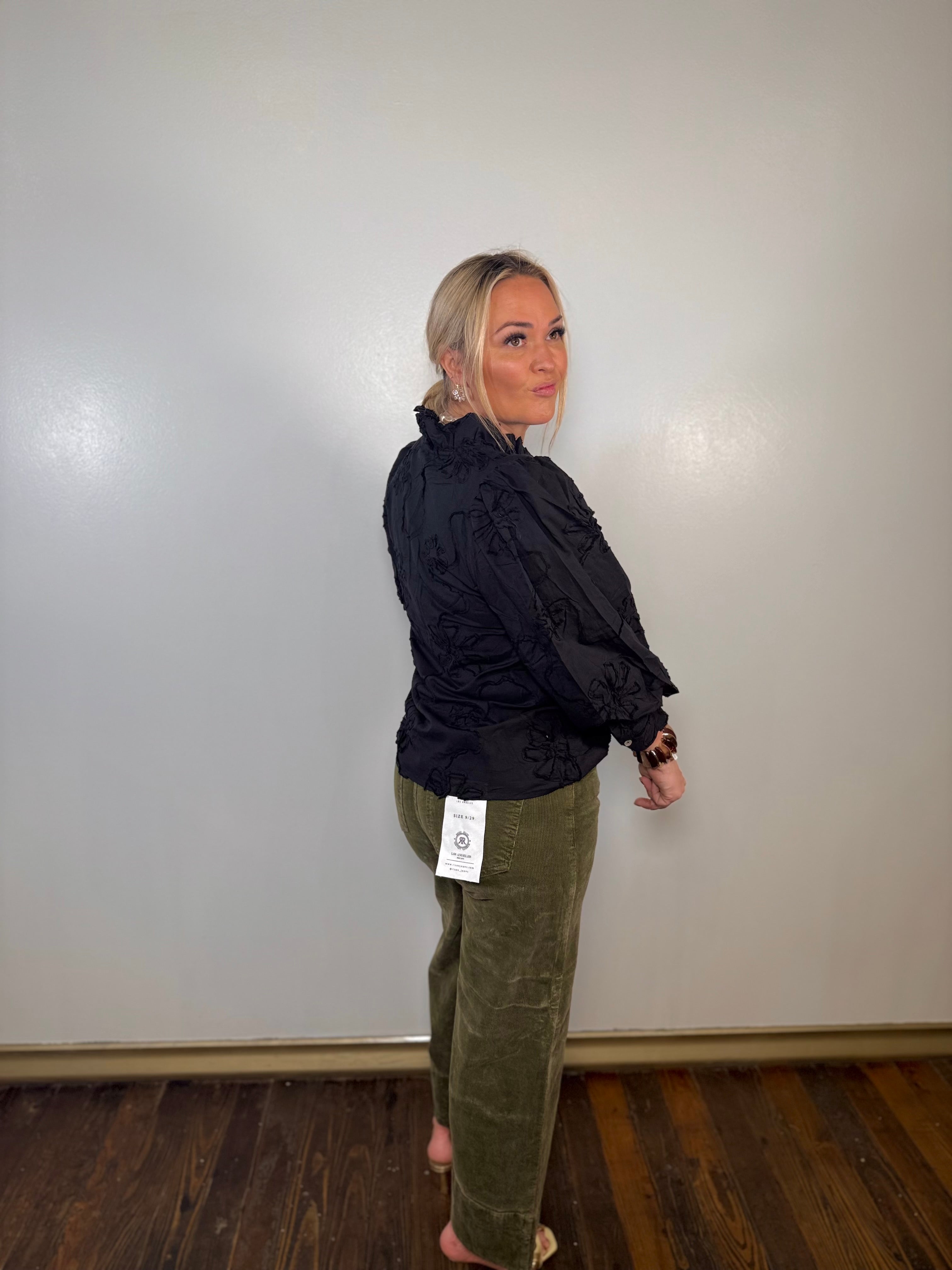 Never Better 3D Floral Button Down Top